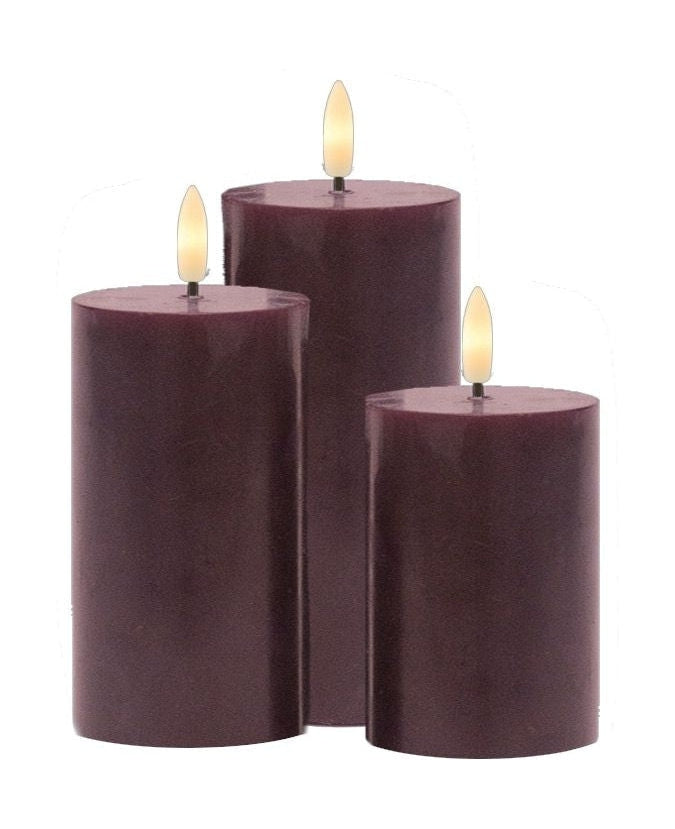 Sirius Sille Rechargeable Led Candle 3 stk Ø7,5x H10/12,5/15cm, Bordeaux