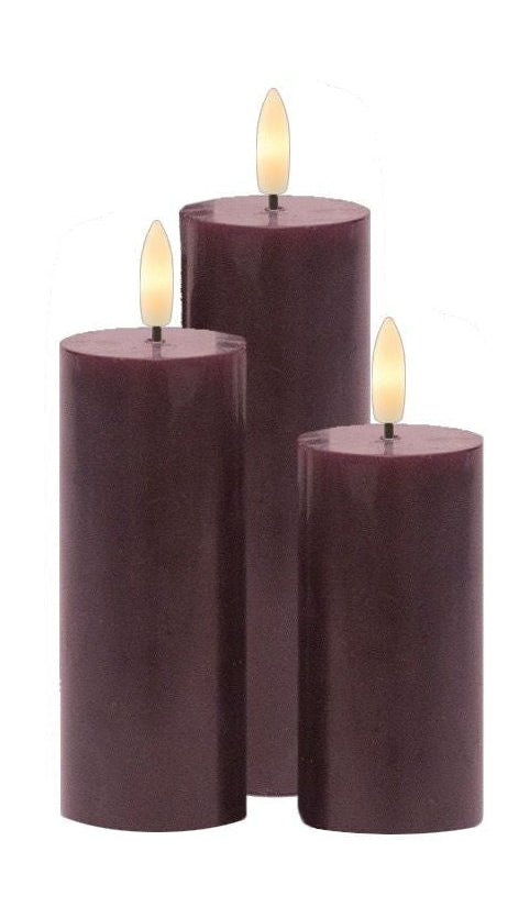 Sirius Sille Rechargeable Led Candle 3 stk Ø5x H10/12,5/15cm, Bordeaux