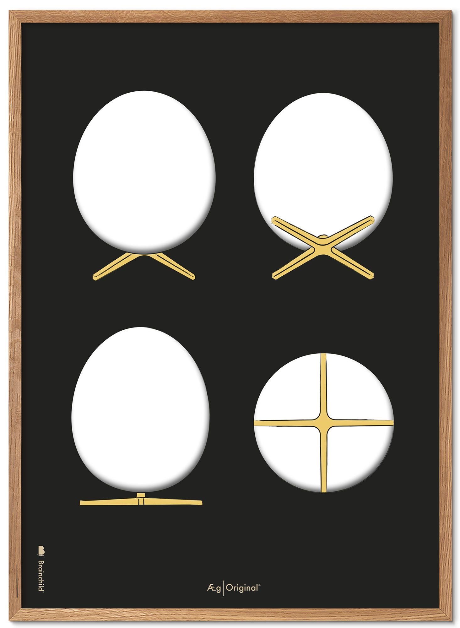 Brainchild The Egg Design Sketches Posterrahmen aus hellem Holz, 70 x 100 cm, schwarzer Hintergrund