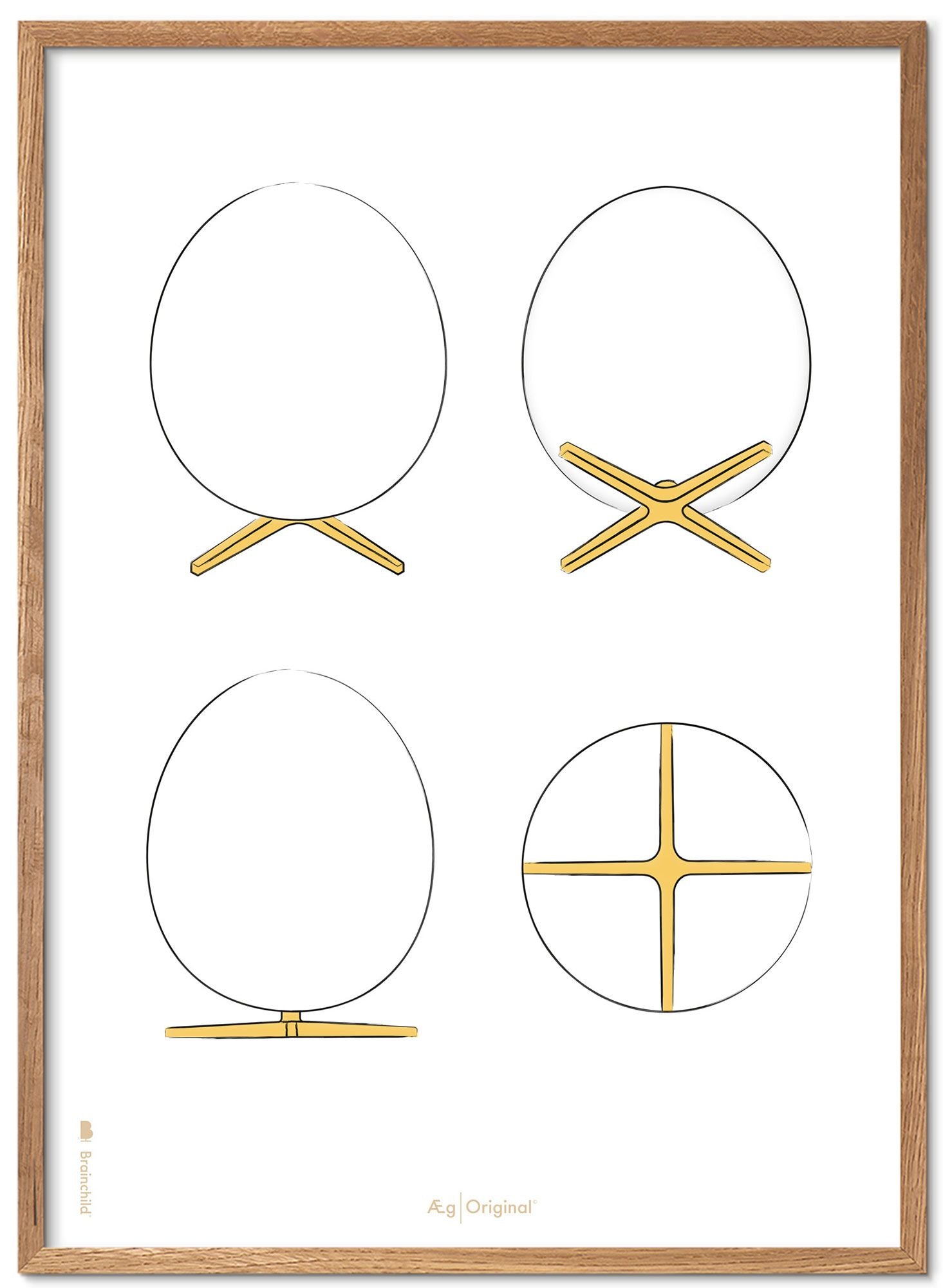 Brainchild Cadre pour affiche The Egg Design Sketches, en bois clair, 50x70 Cm, fond blanc