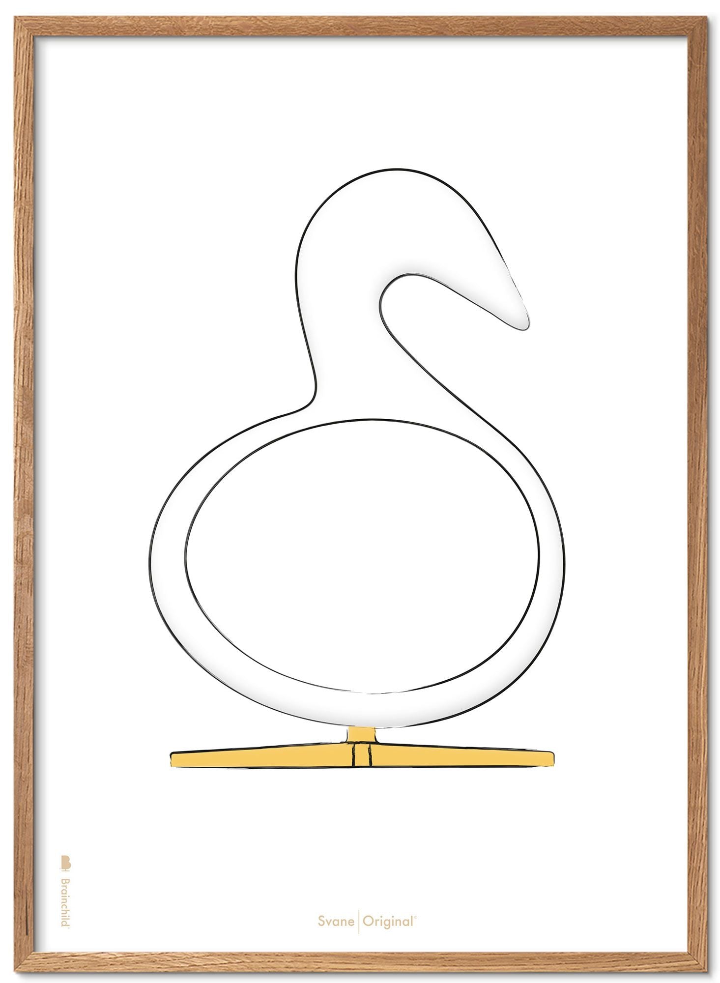 创意天鹅设计素描海报框架由浅木50x70厘米，白色背景