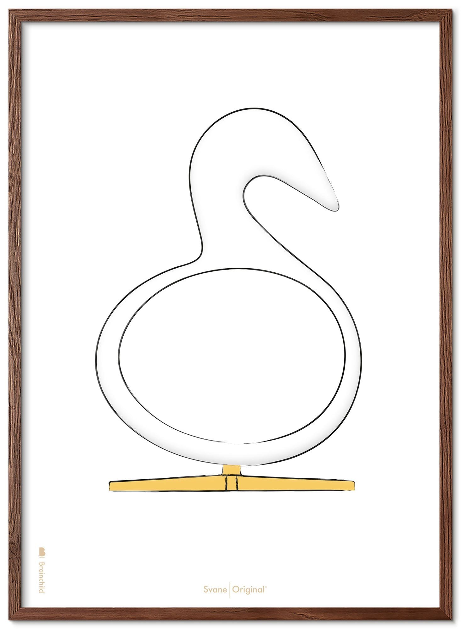 Brainchild Swan Design Sketch Poster Frame Made of Dark Wood 30x40 cm, hvit bakgrunn