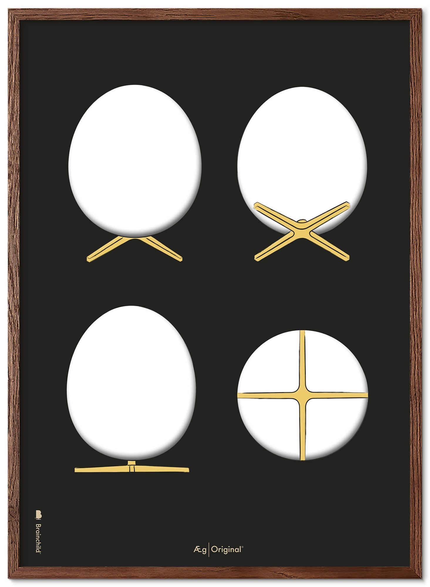 Hjernebarn eggdesign skisser plakatramme laget av mørkt tre 70x100 cm, svart bakgrunn
