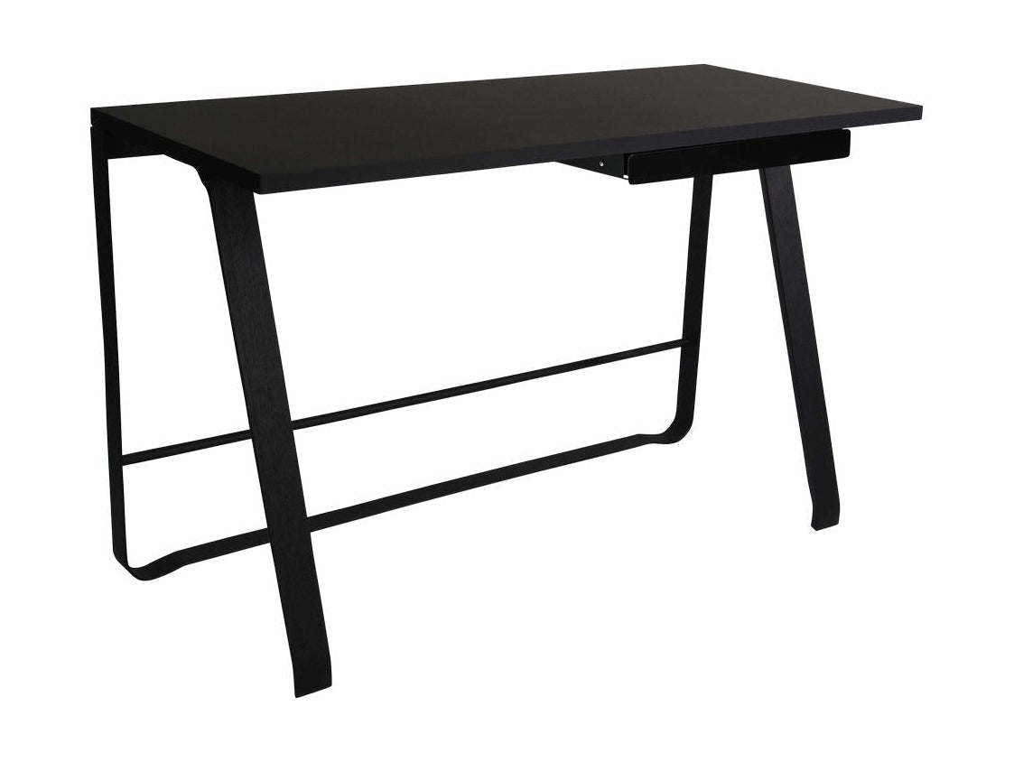 弯曲的汉森·海明威（Hansen Hemingway）桌子带抽屉L 120厘米，黑色彩色/黑色油毡