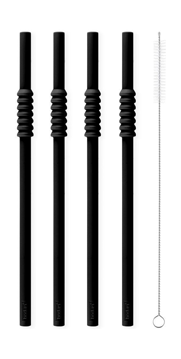 Bodum Bistrouppsättning med 4 silikonstrån + rengöringsborste svart, 4 st.
