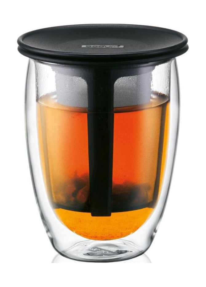 Bodum Tea For One Teeglas mit Filter Doppelwandig, Schwarz