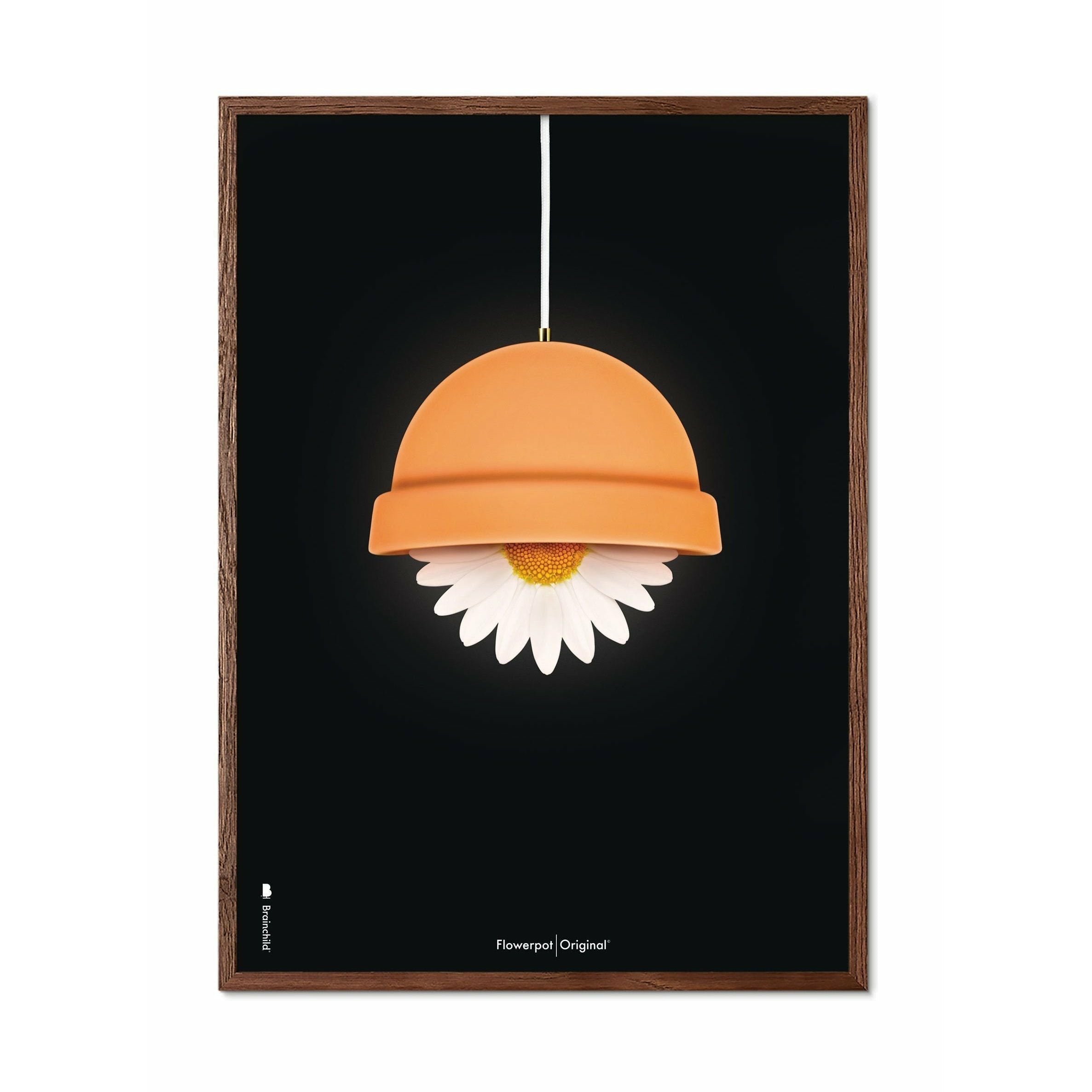 Brainchild Flowerpot Classic Poster, Dark Wood Frame 70x100 cm, svart bakgrund