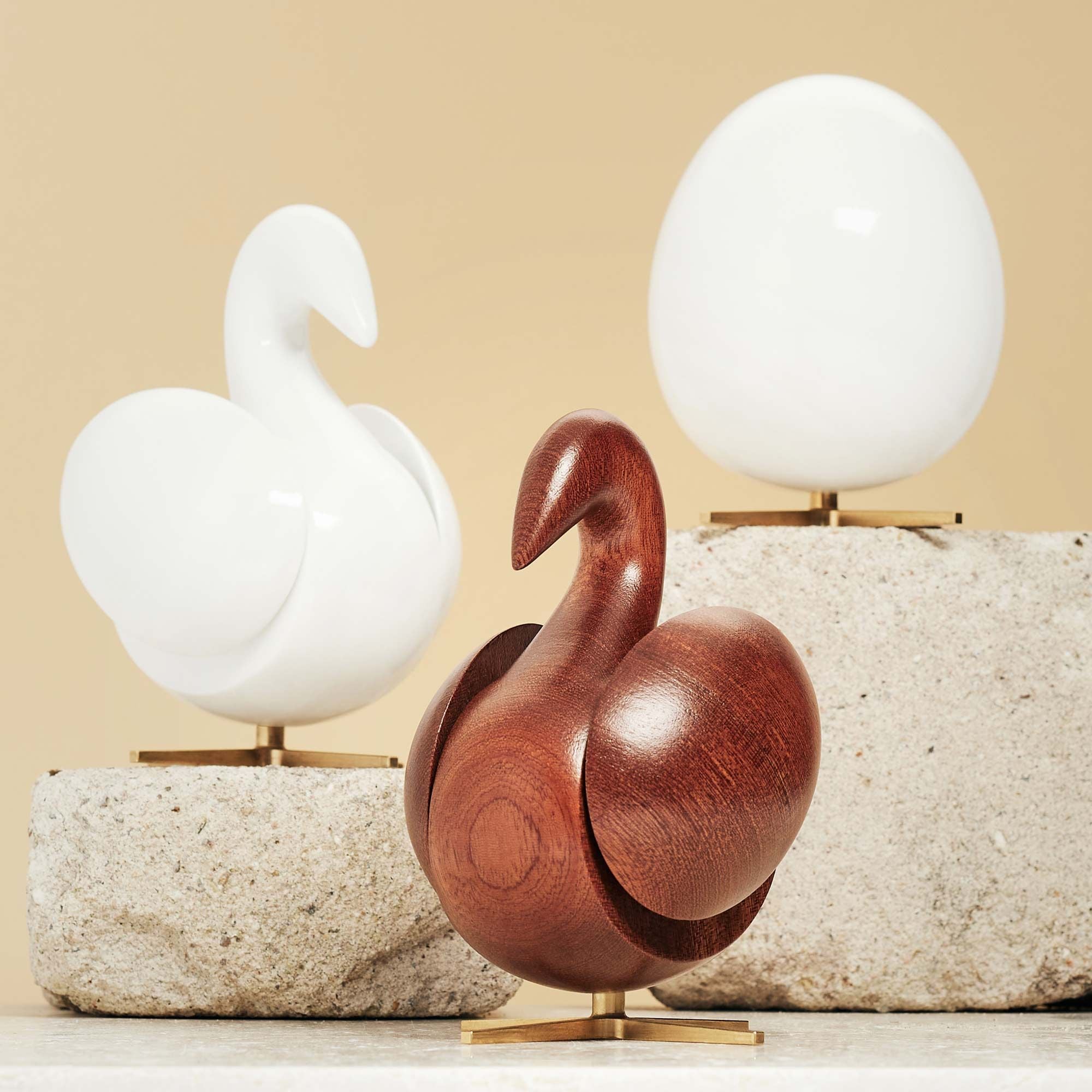 Brainchild Of The Swan Wooden Figure Mahogany White, Brass Base