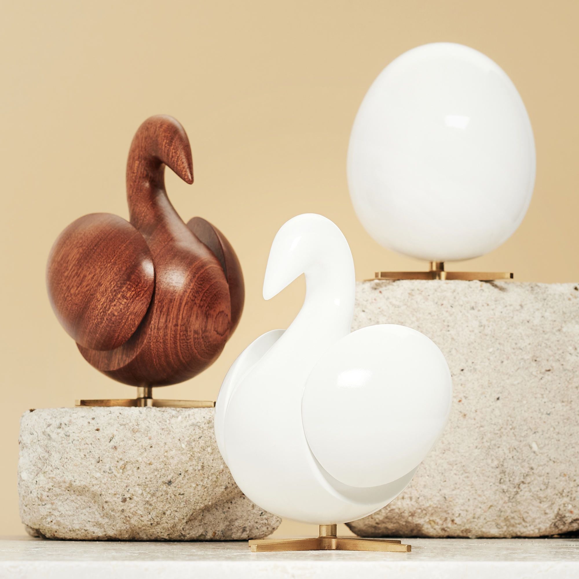 Brainchild Of The Swan Wooden Figure Mahogany White, Brass Base