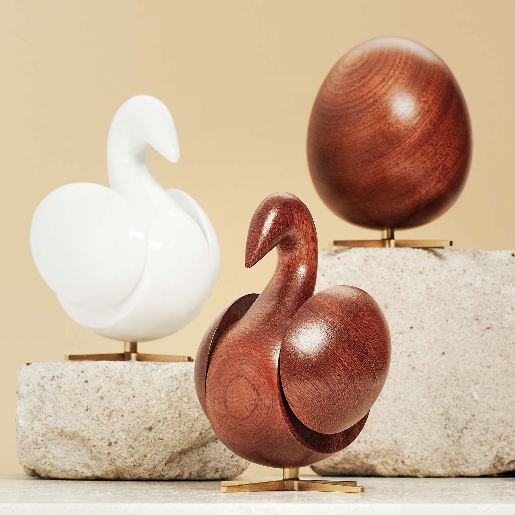 Brainchild Of The Swan Wooden Figure Mahogany White, Brass Base