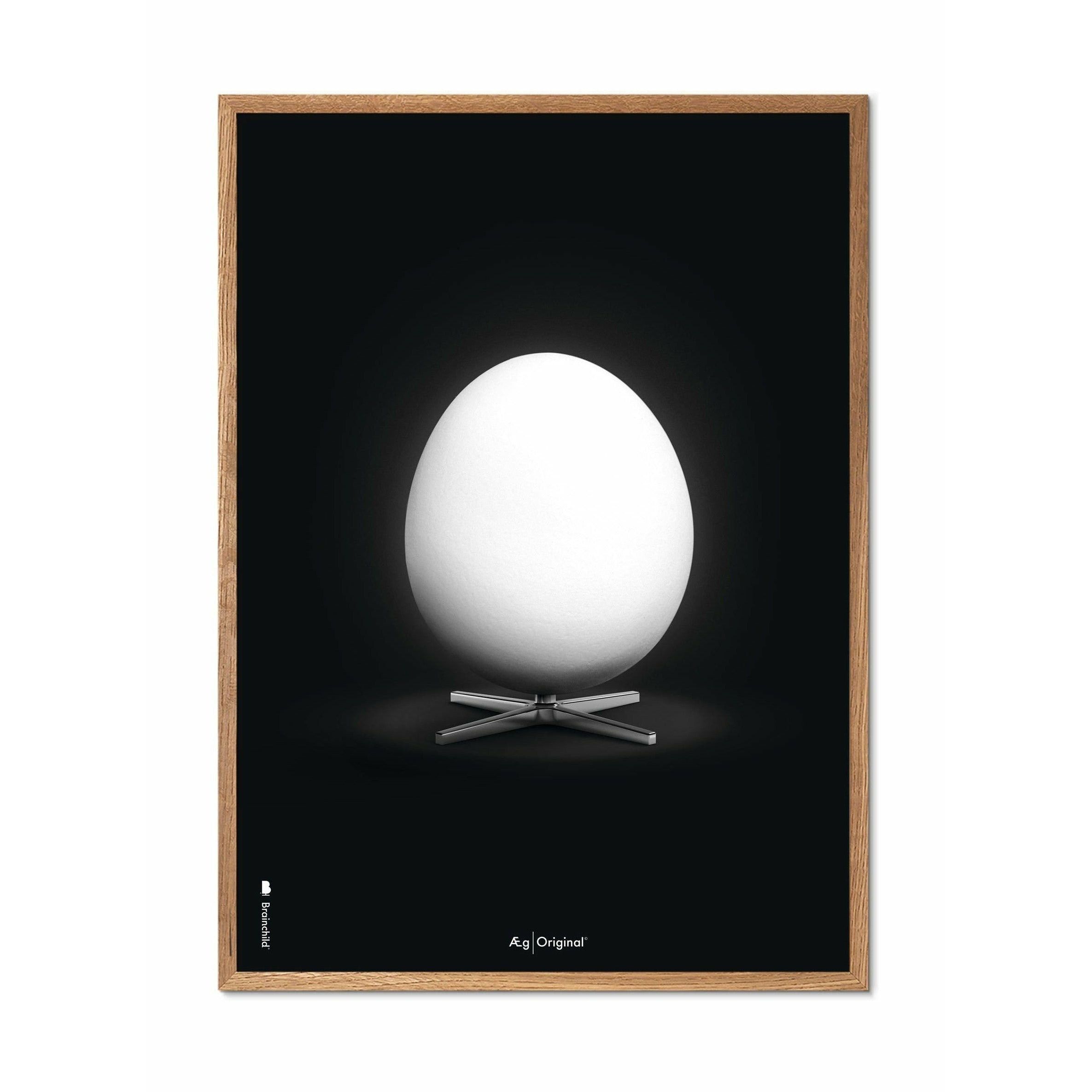 Póster clásico de huevo de creación, marco hecho de madera clara de 30x40 cm, fondo negro