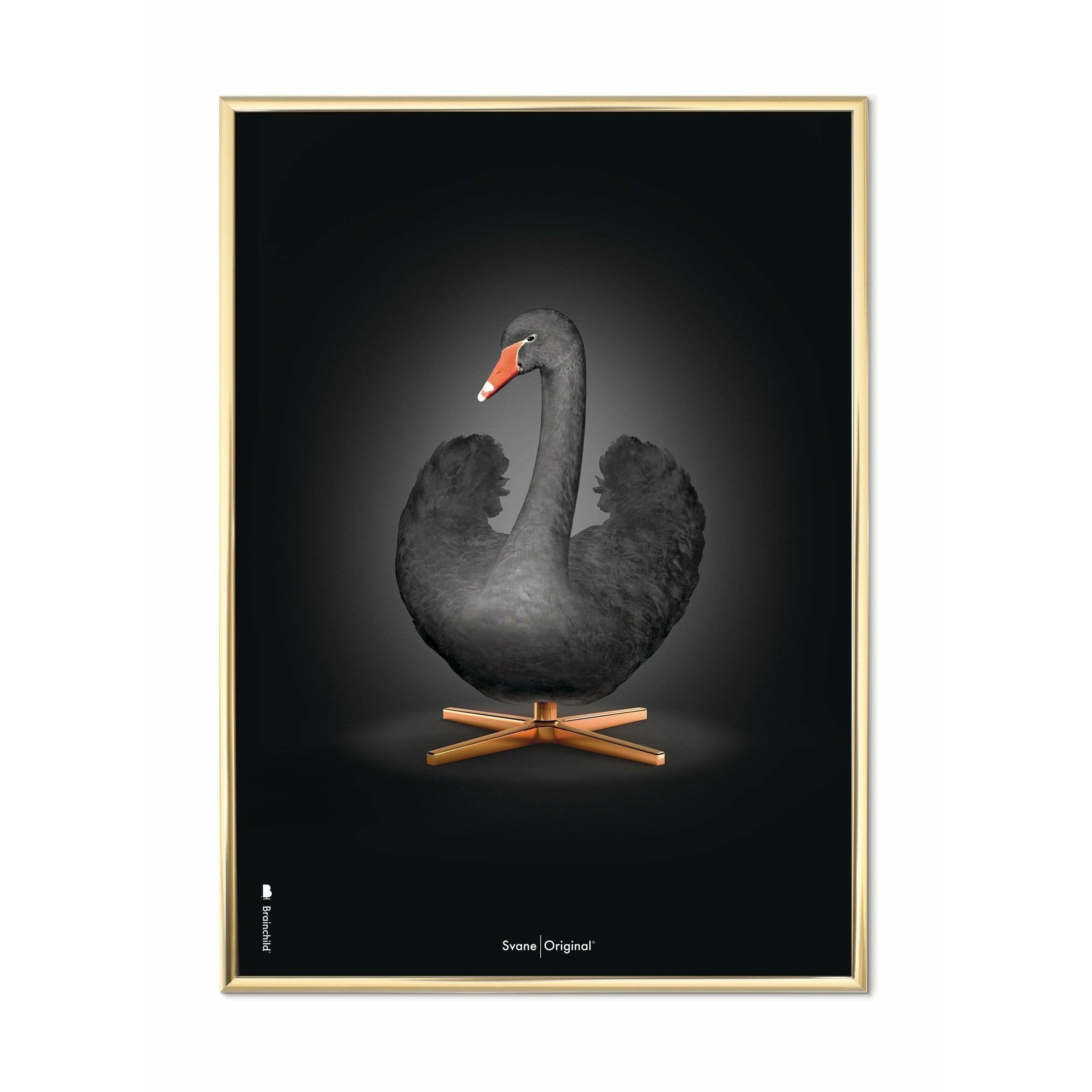 创意天鹅经典海报，黄铜框架A5，黑色/黑色背景