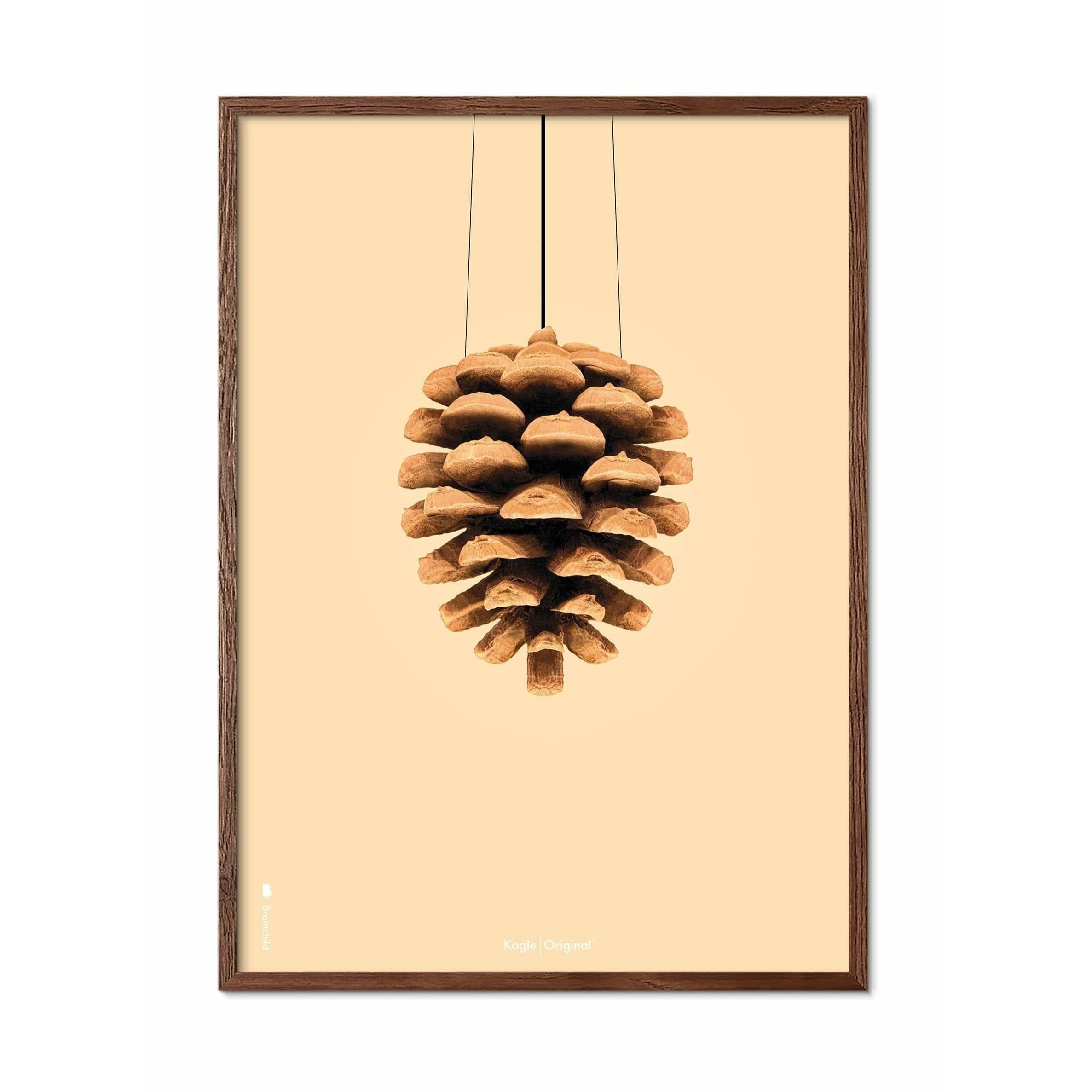 Brainchild Pine Cone Classic Poster, Dark Wood Frame A5, Sandfärgad bakgrund