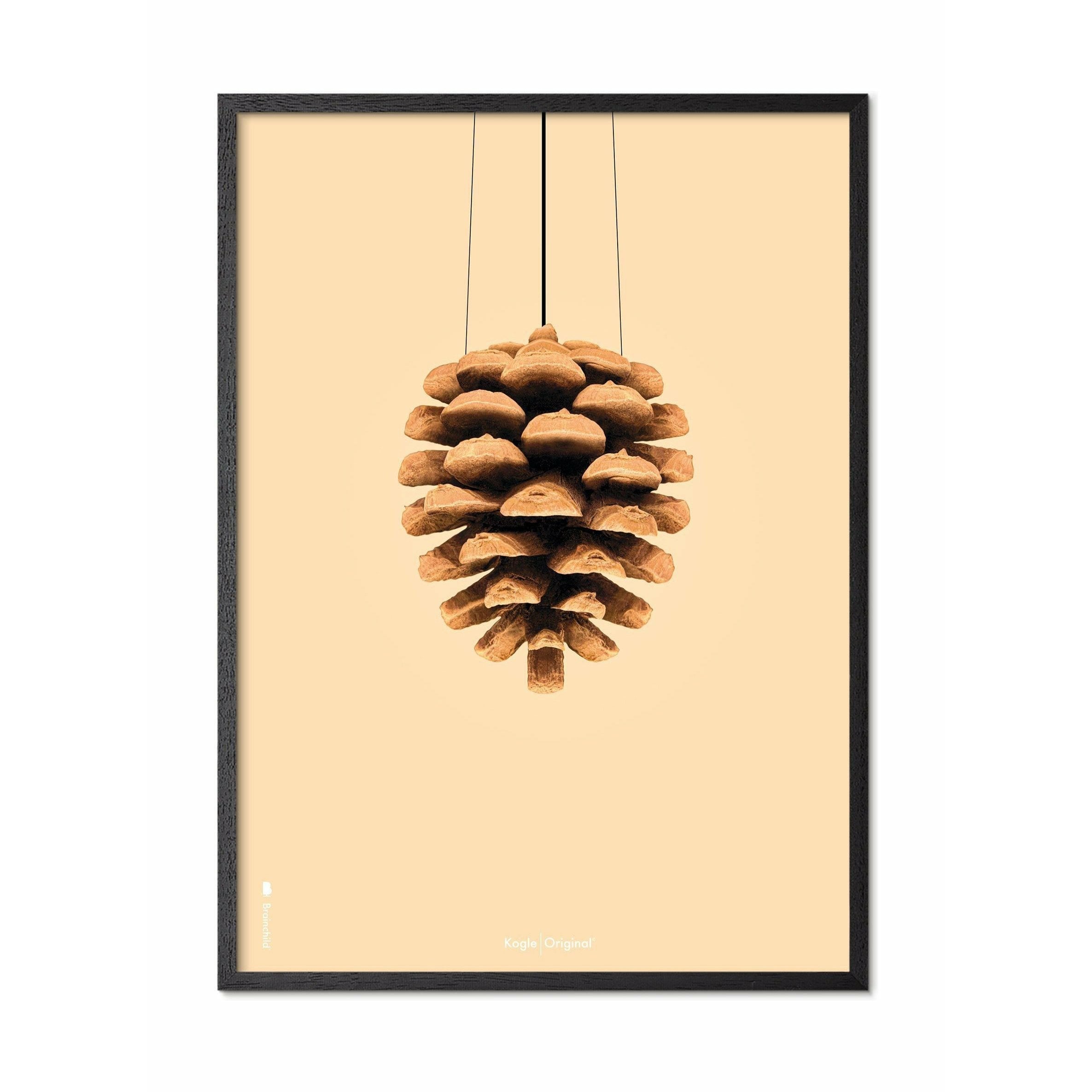 Brainchild Pine Cones Classic Poster, Ramme i svart lakkert tre A5, sandfarget bakgrunn
