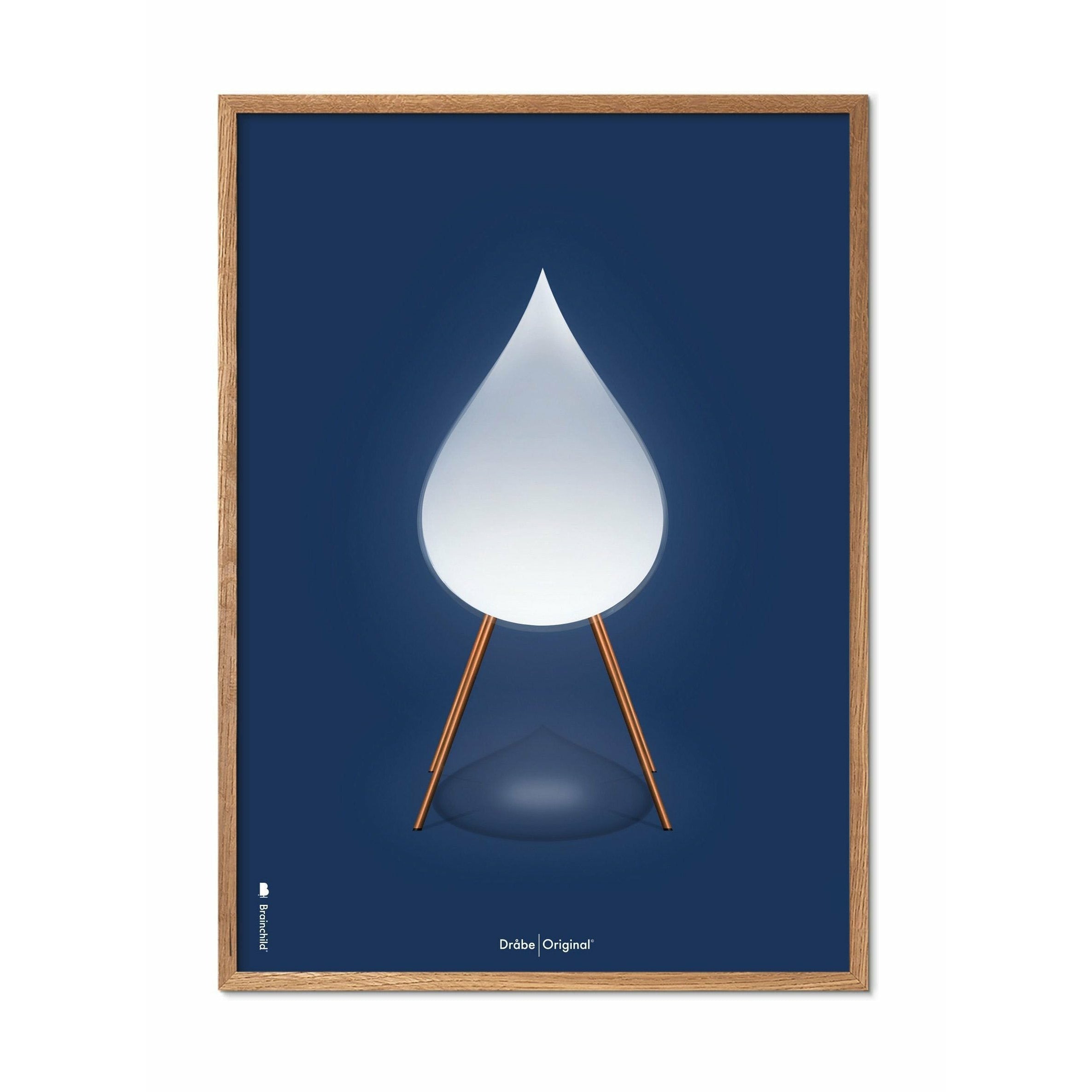 brainchild Drop Classic Poster, frame gemaakt van licht hout 30x40 cm, donkerblauwe achtergrond