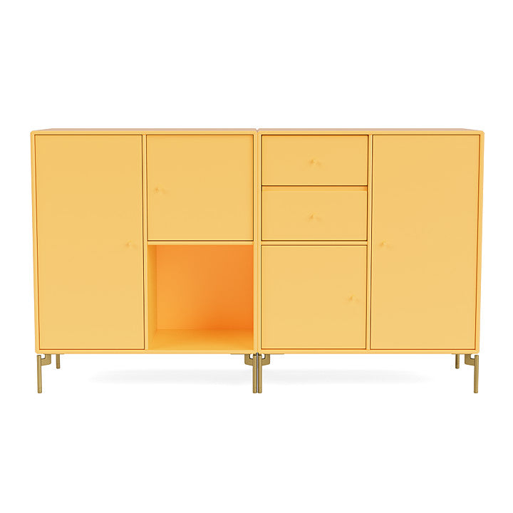 Sideboard di coppia del Montana con gambe, acacia/ottone