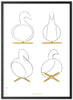 Brainchild Swan Design Sketches Poster Frame Black Lacquered Wood A5, White Background