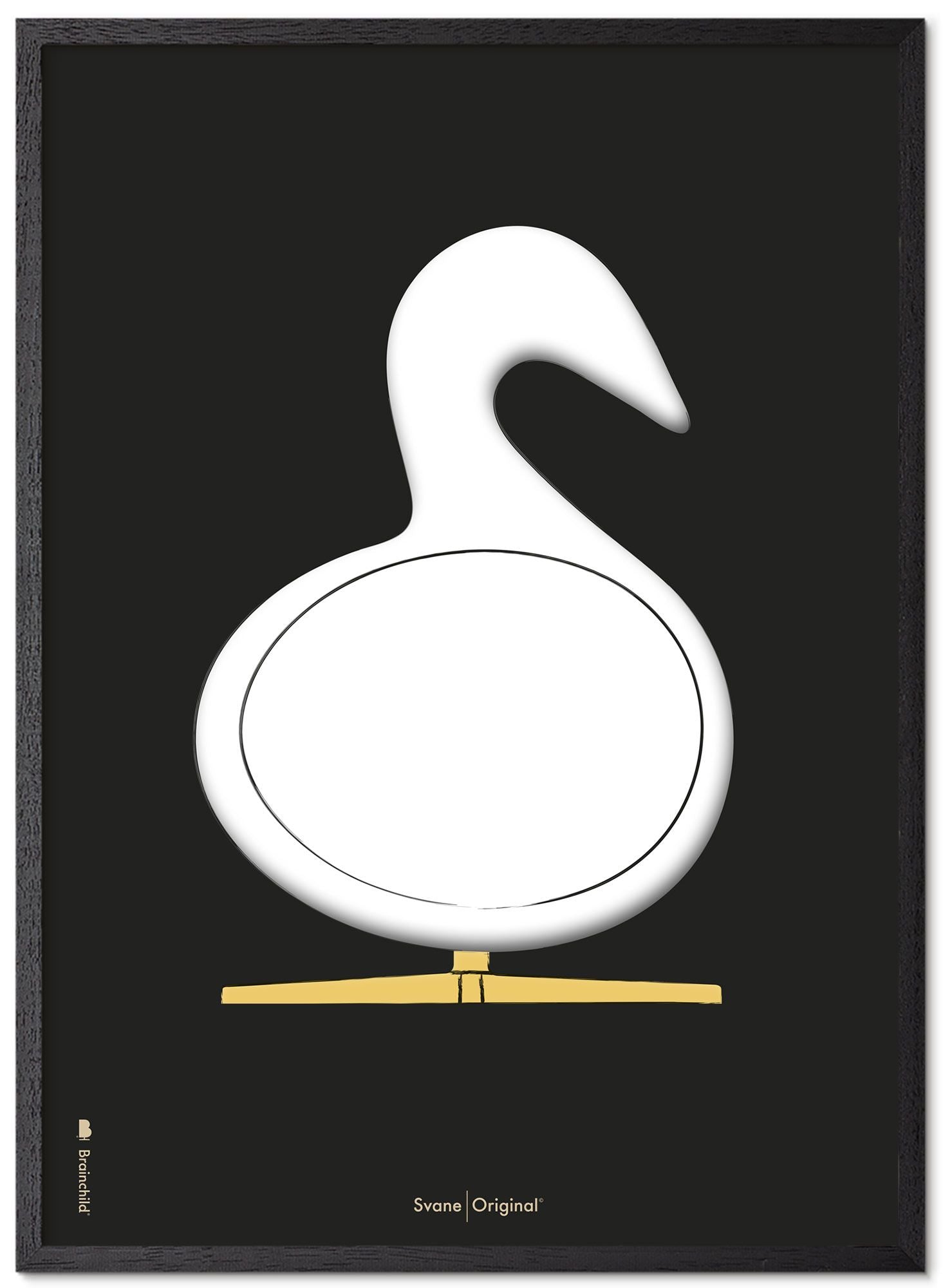 Marco de póster de boceto de diseño de Swan de creación de madera lacada negra 70x100 cm, fondo negro
