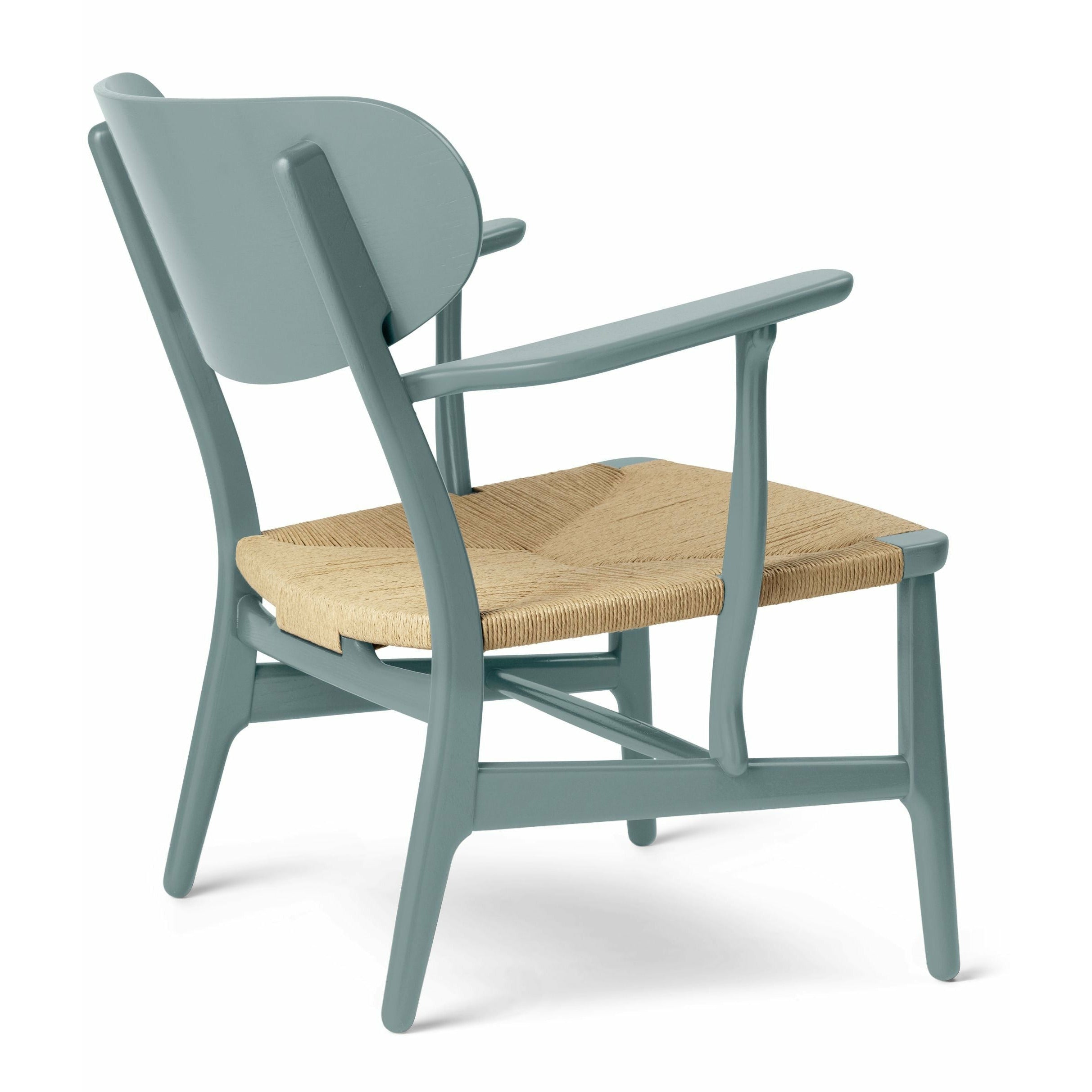 Carl Hansen CH22 sedia da salone in quercia, peltro blu/vimini naturali