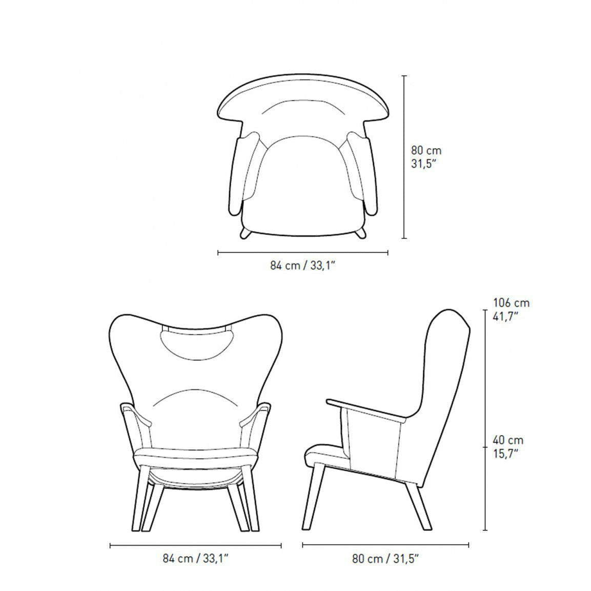 Carl Hansen CH78 Mama Bear Lounge -tuoli, tammiöljy/harmaa fiord 0151