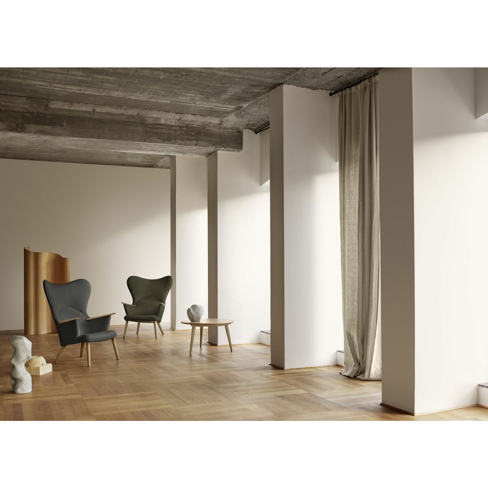 Carl Hansen CH78 Silla de salón Mama Bear, aceite de roble/Fiord verde 0961