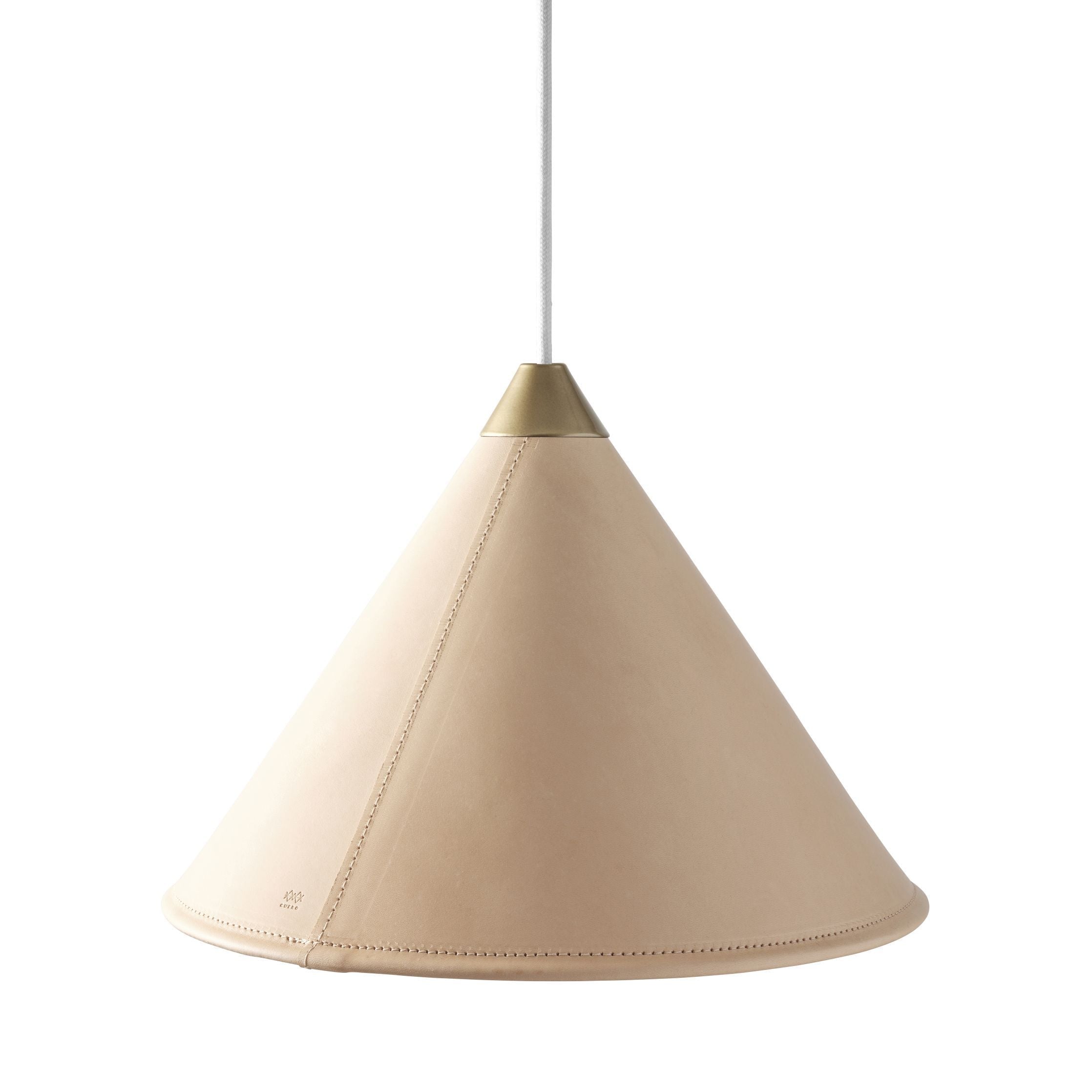 Cuero Namibia Pendant Ø 25 cm, natura grezza/ottone con cavo bianco