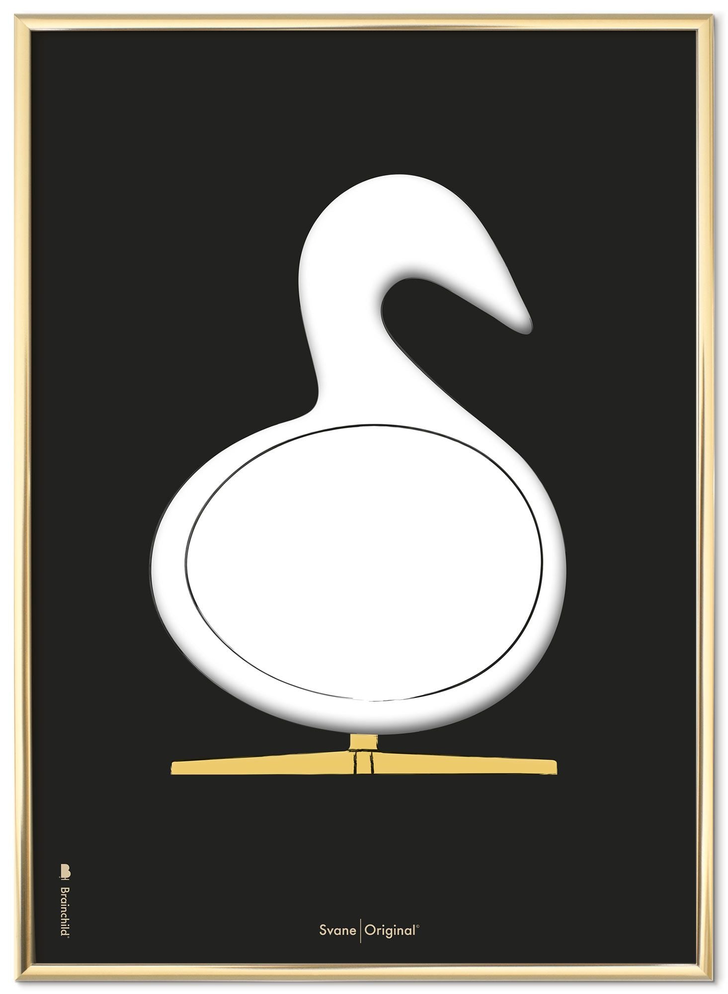 Marco de póster de boceto de diseño de Swan de creación hecho de metal de color A5 de latón, fondo negro