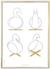 Brainchild Swan Design Sketches Affiche Frame Made Of Brass Colored Metal A5, White Background