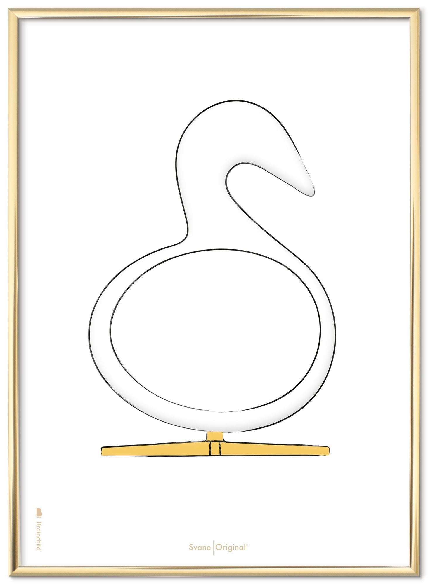 Brainchild Swan Design Sketch Poster Frame laget av messingfarget metall A5, hvit bakgrunn