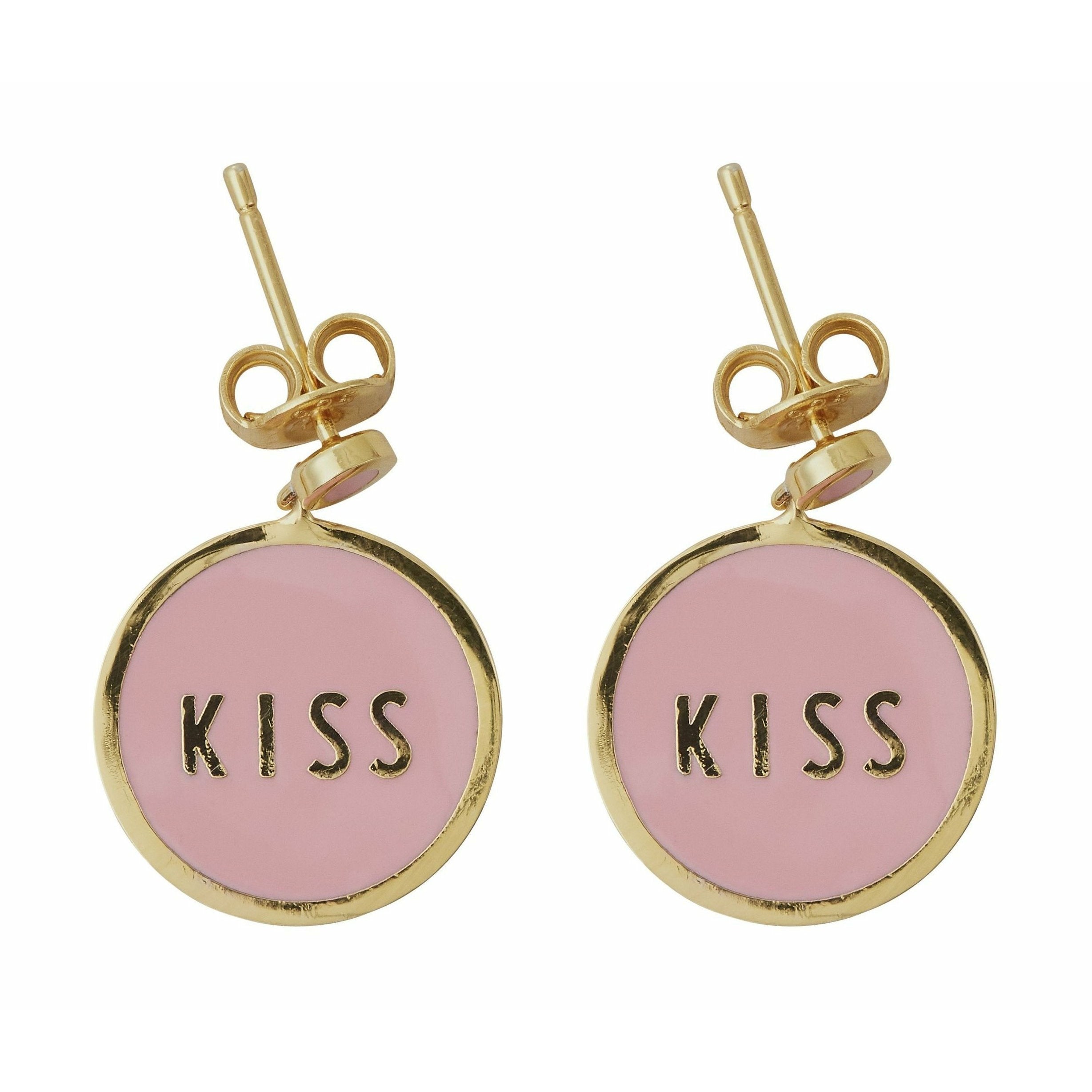 Design Letters Candy Disc Earring's Kiss Brass Gold Pospoted, Pink