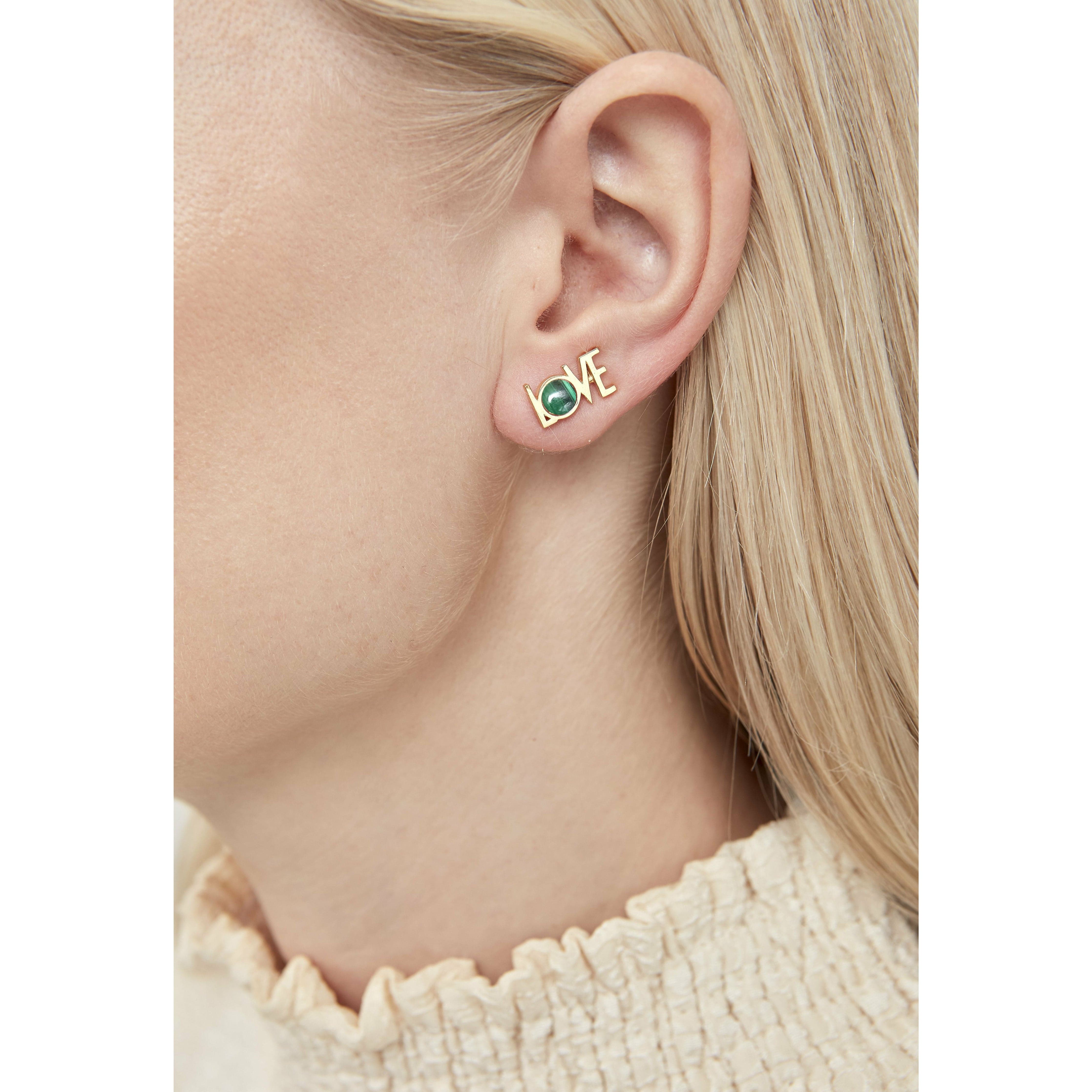 Design Letters Great Love Earrings Set of 2 18K Gold Plated, Malachite