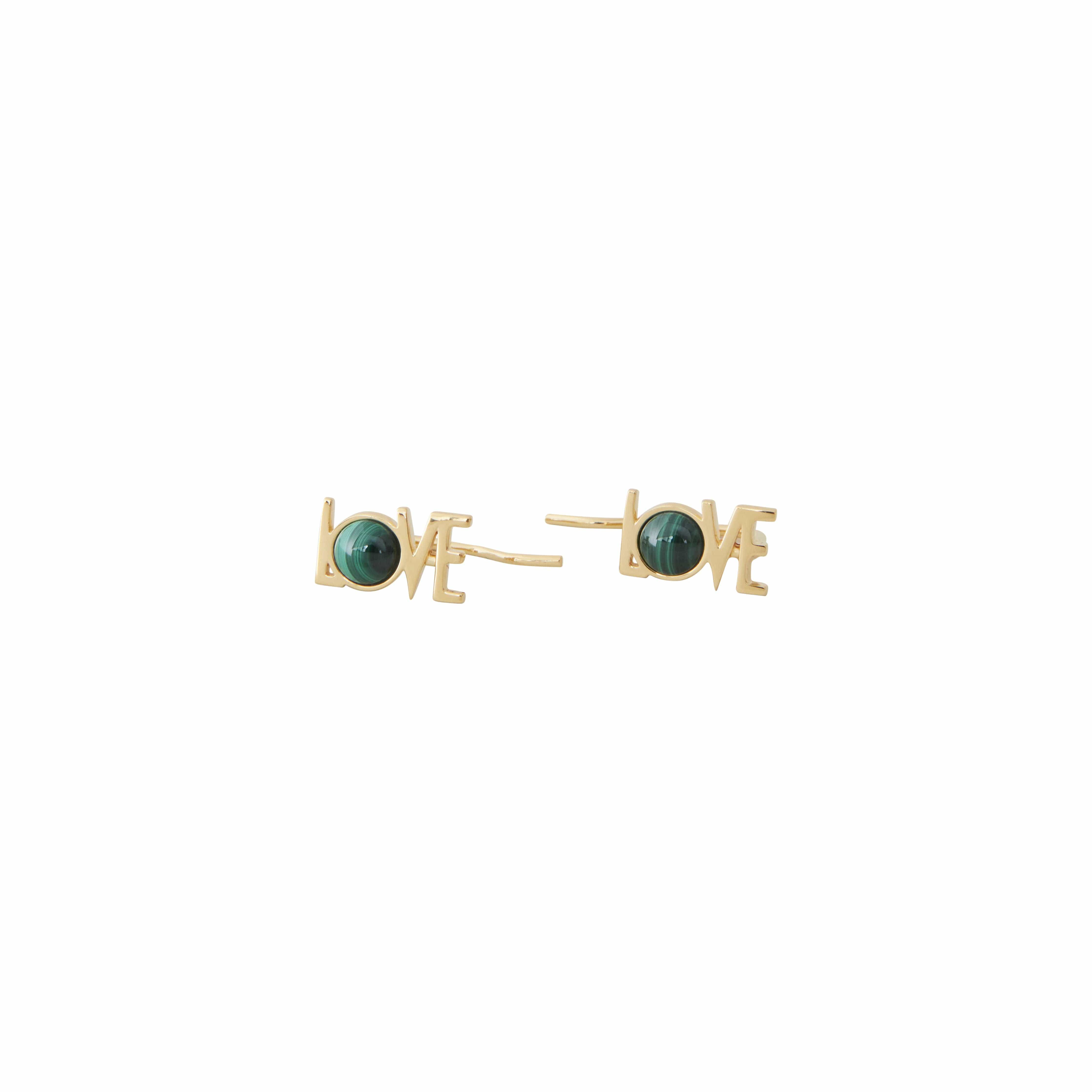 Design Letters Great Love Earrings Set of 2 18K Gold Plated, Malachite