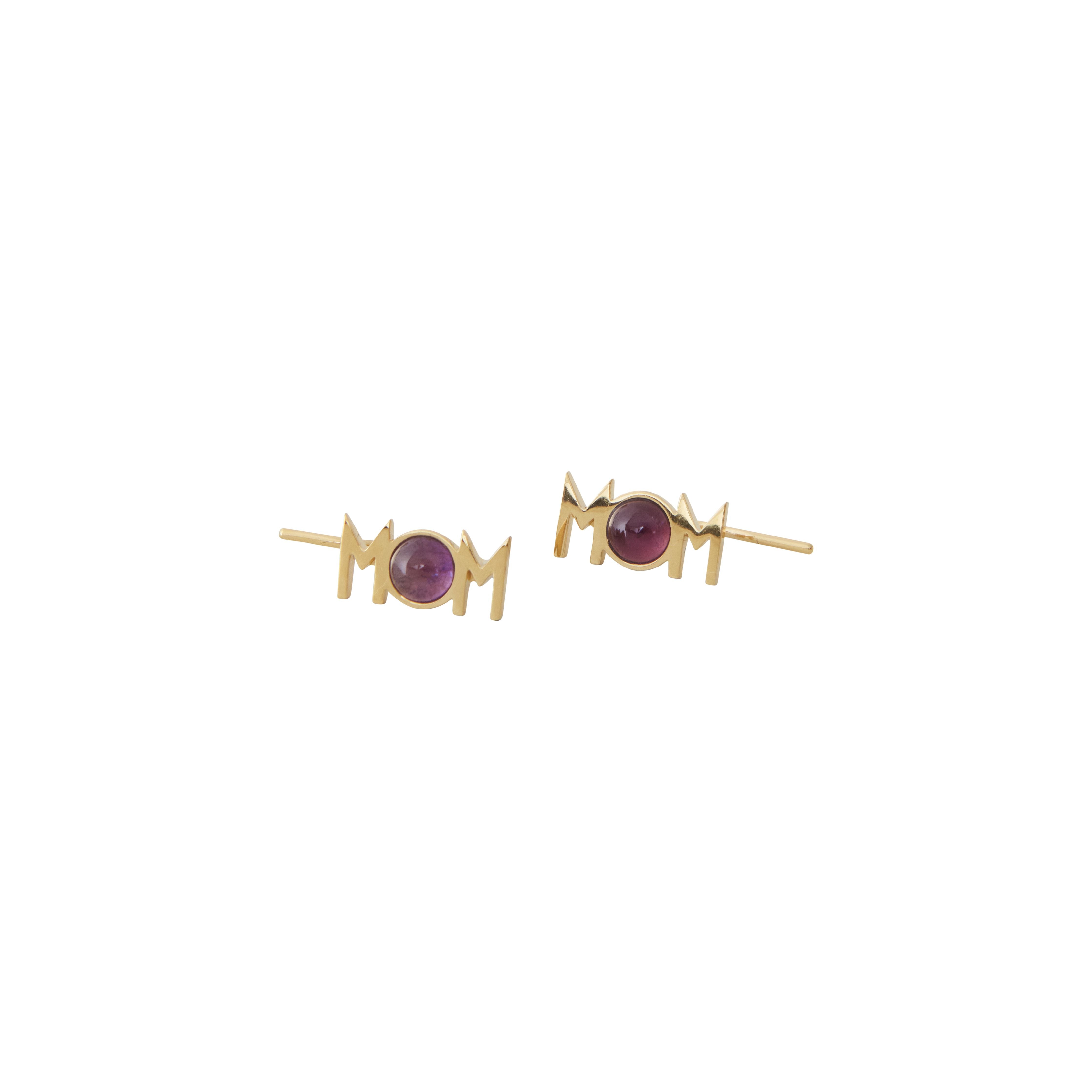 Design Letters Great Mom Woards Ored Set de 2 18K Gold plaqué, Amethyst Violet