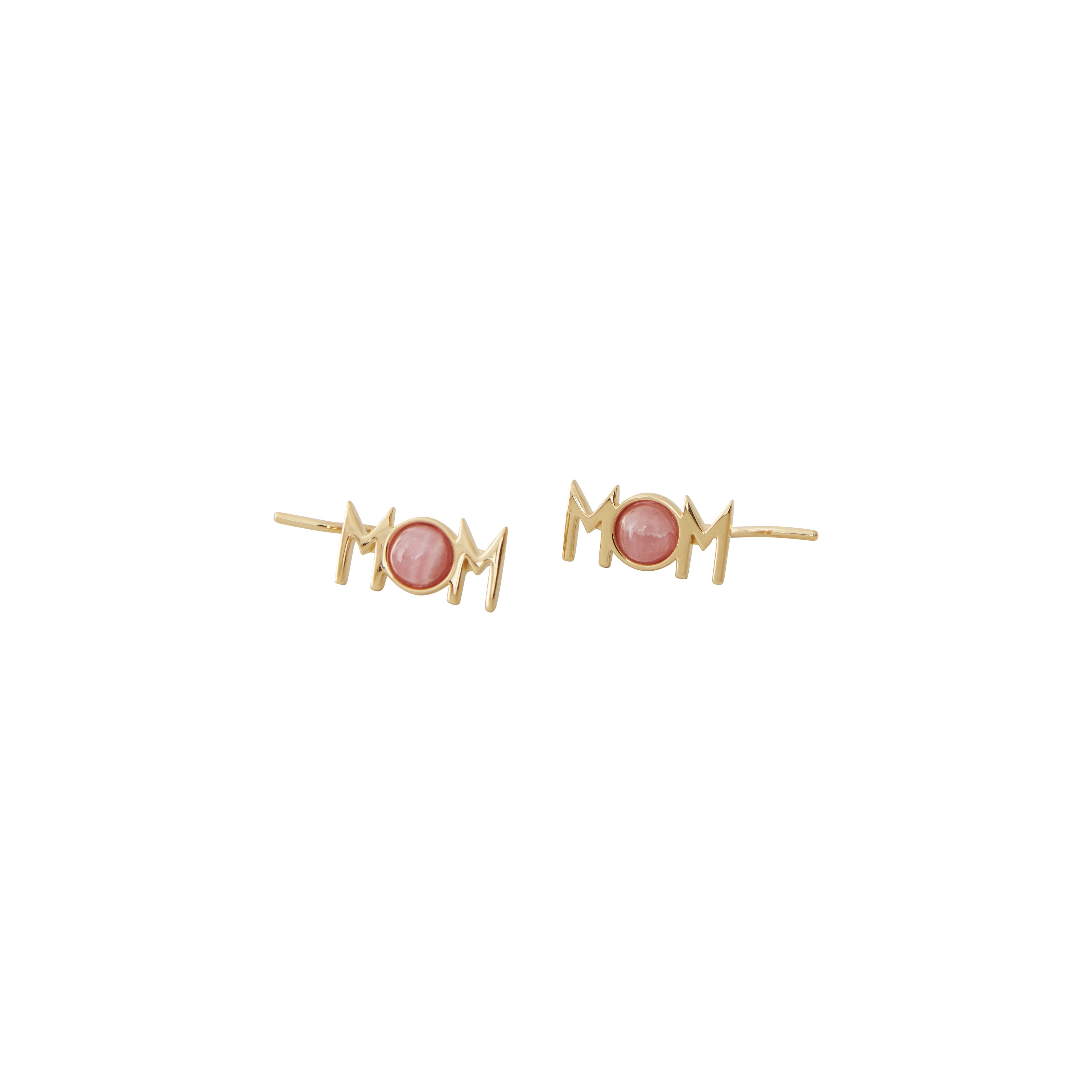 Letras de diseño Great Mom Penrings de 2 18k Gold chapado en rojo