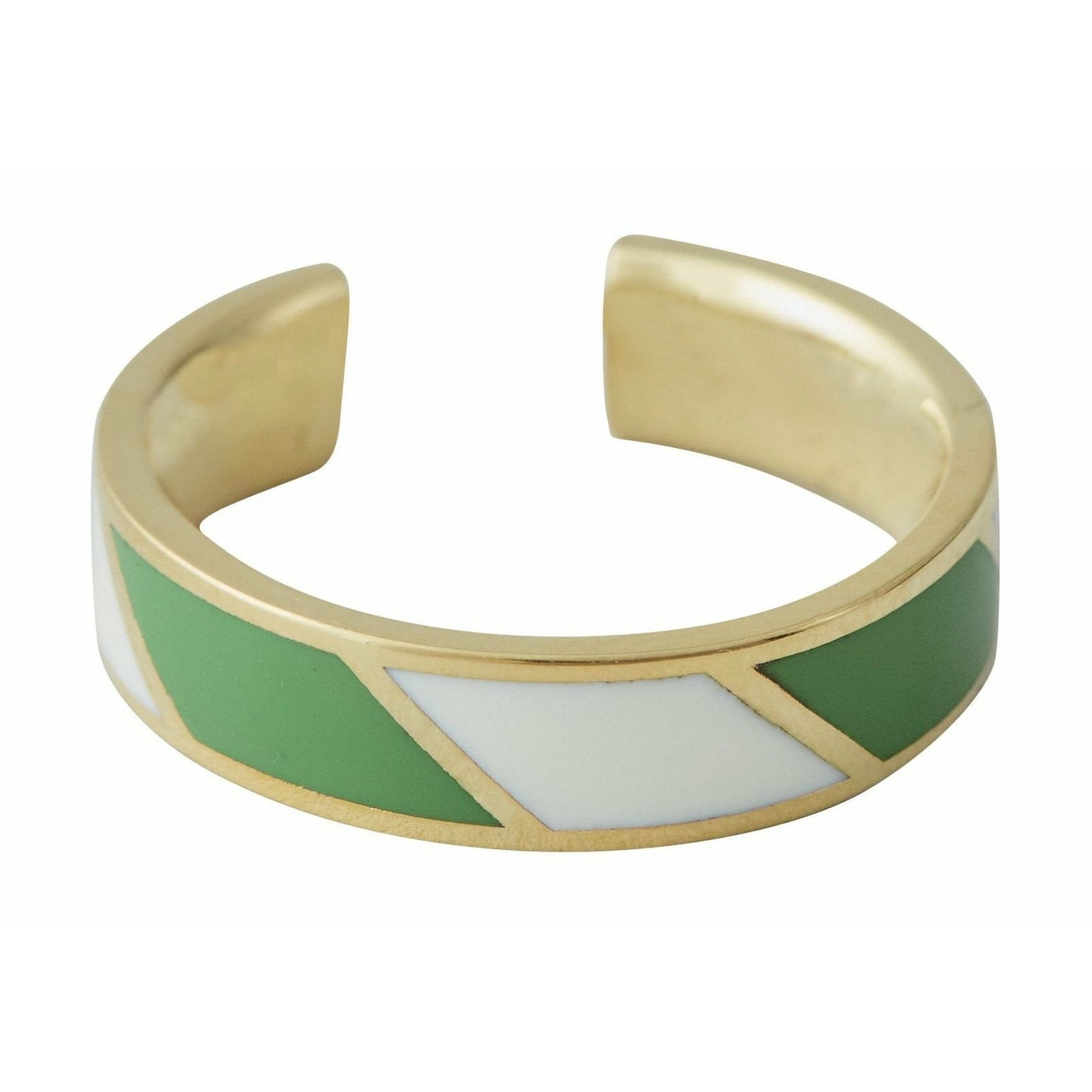 设计字母条纹糖果戒指黄铜金色，绿色/白色