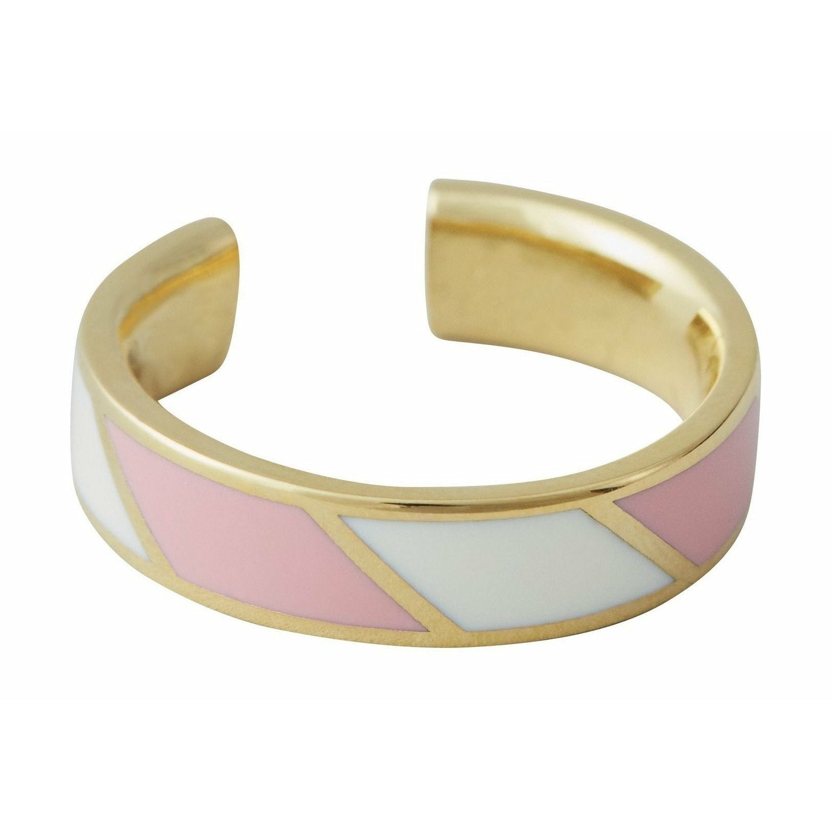 设计字母条纹糖果戒指黄铜金色，粉红色/白色