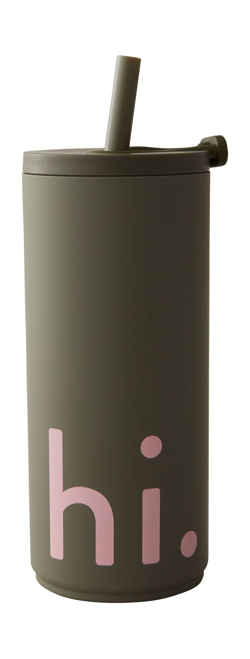 Letras de diseño Botella de paja de viaje 500 ml, Olive Green