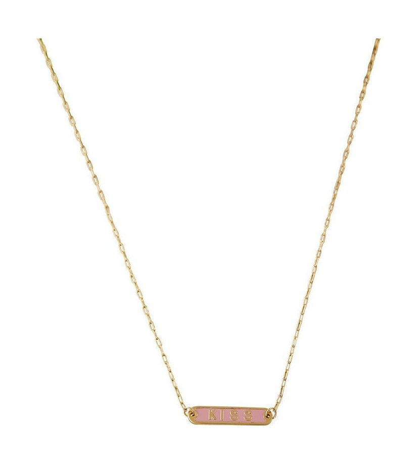 Letras de diseño Palabra collar de caramelo beso de latón dorado platto, rosa
