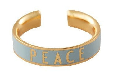 Letras de diseño Palabra anillo de dulces Paz de latón dorado platto, azul claro