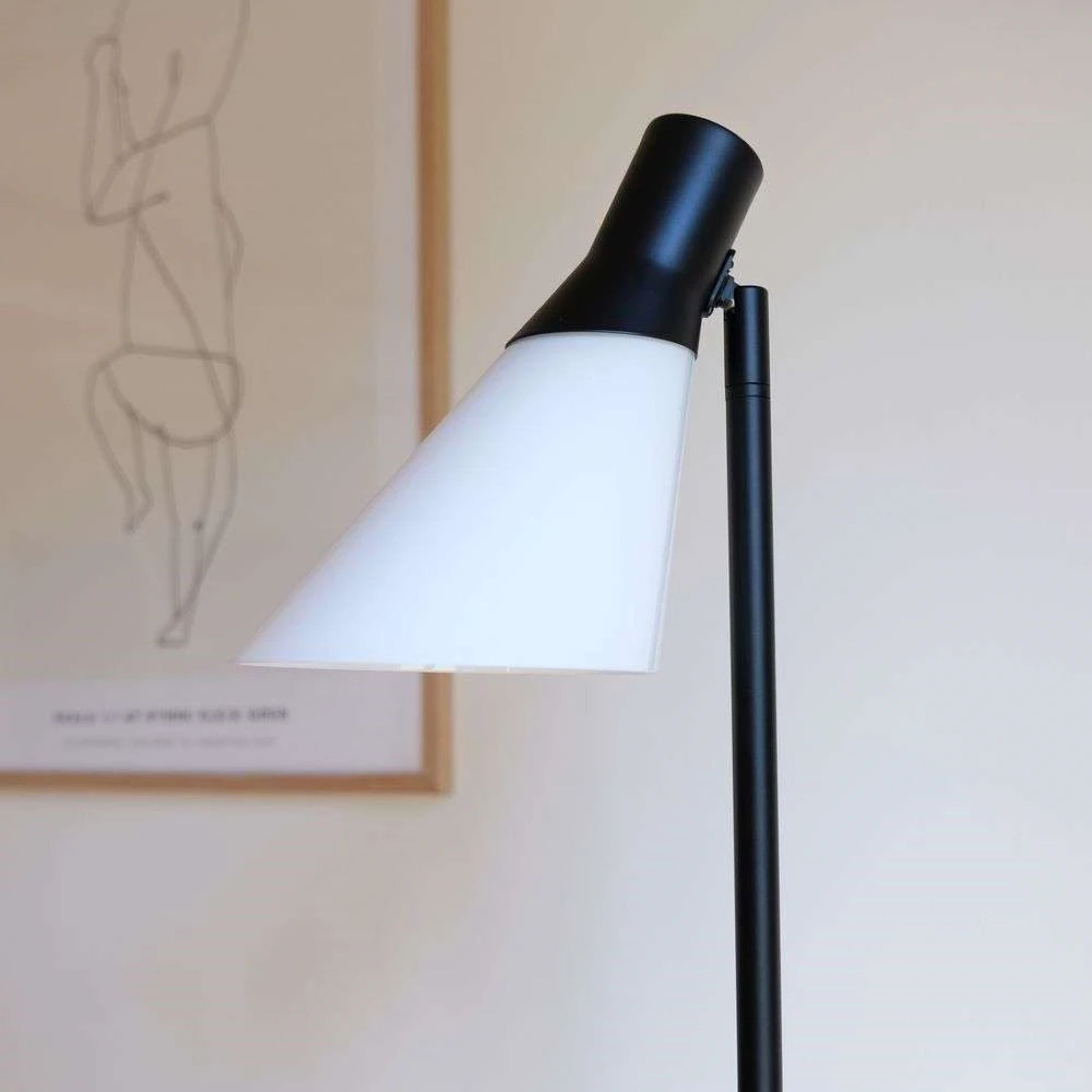 Dyberg Larsen lampada da pavimento Gent, opal/Matt nero