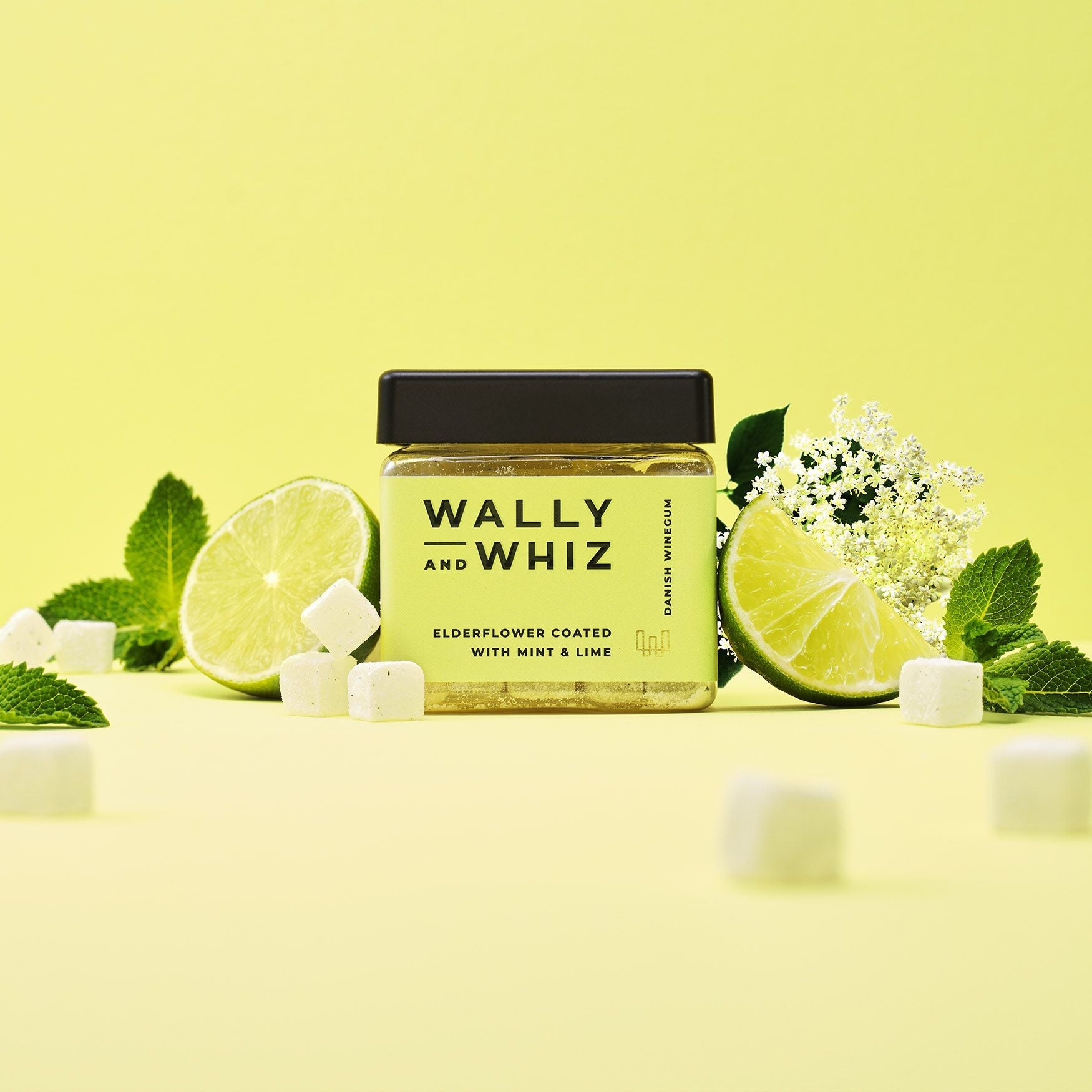 Wally og Whiz Summer Wine Gum Cube, Elderflower með myntu og lime, 140 g