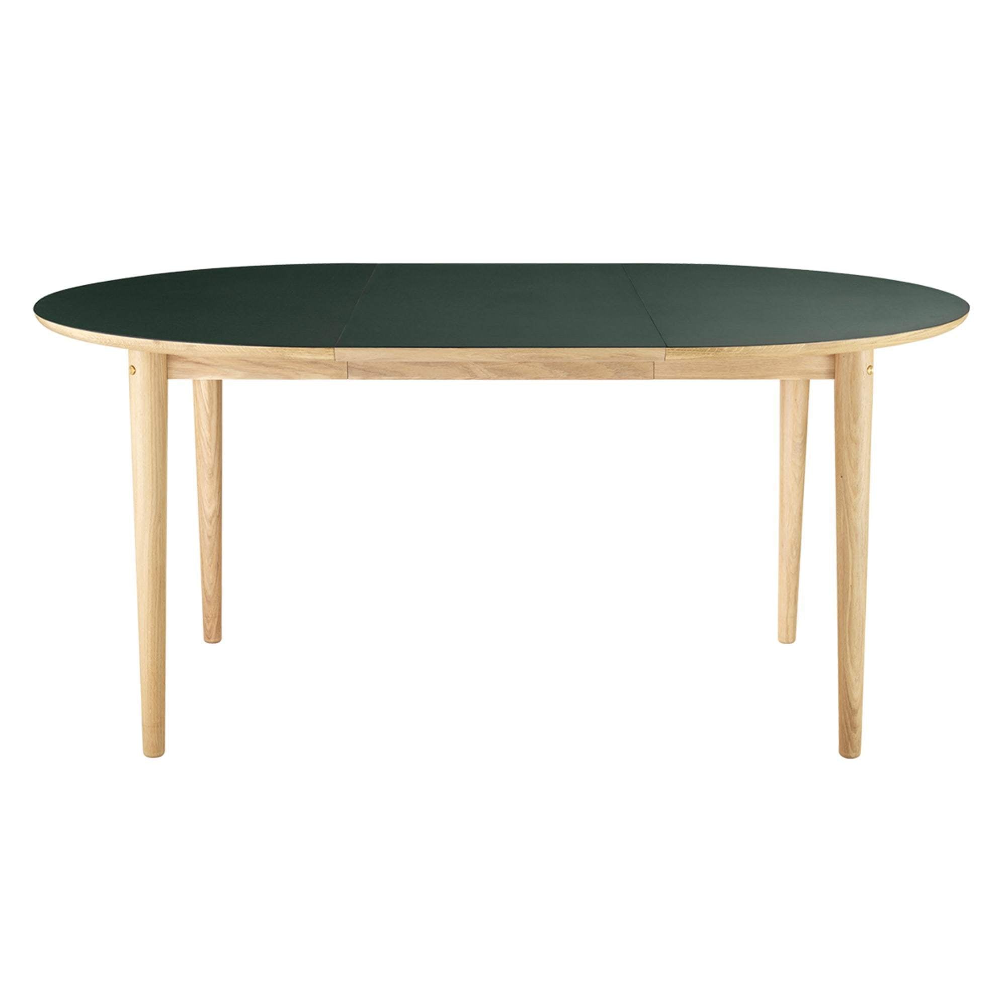 FDB Møbler Table à manger C62 E avec fonction de traction, linoléum naturel / vert foncé