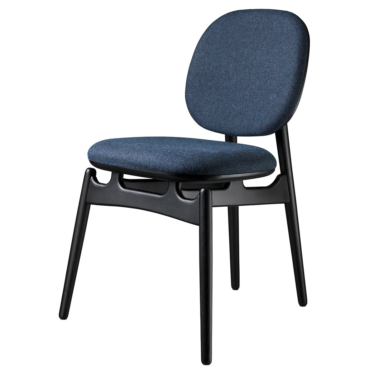FDBMøblerJ161餐椅，黑橡木/深蓝色纺织品