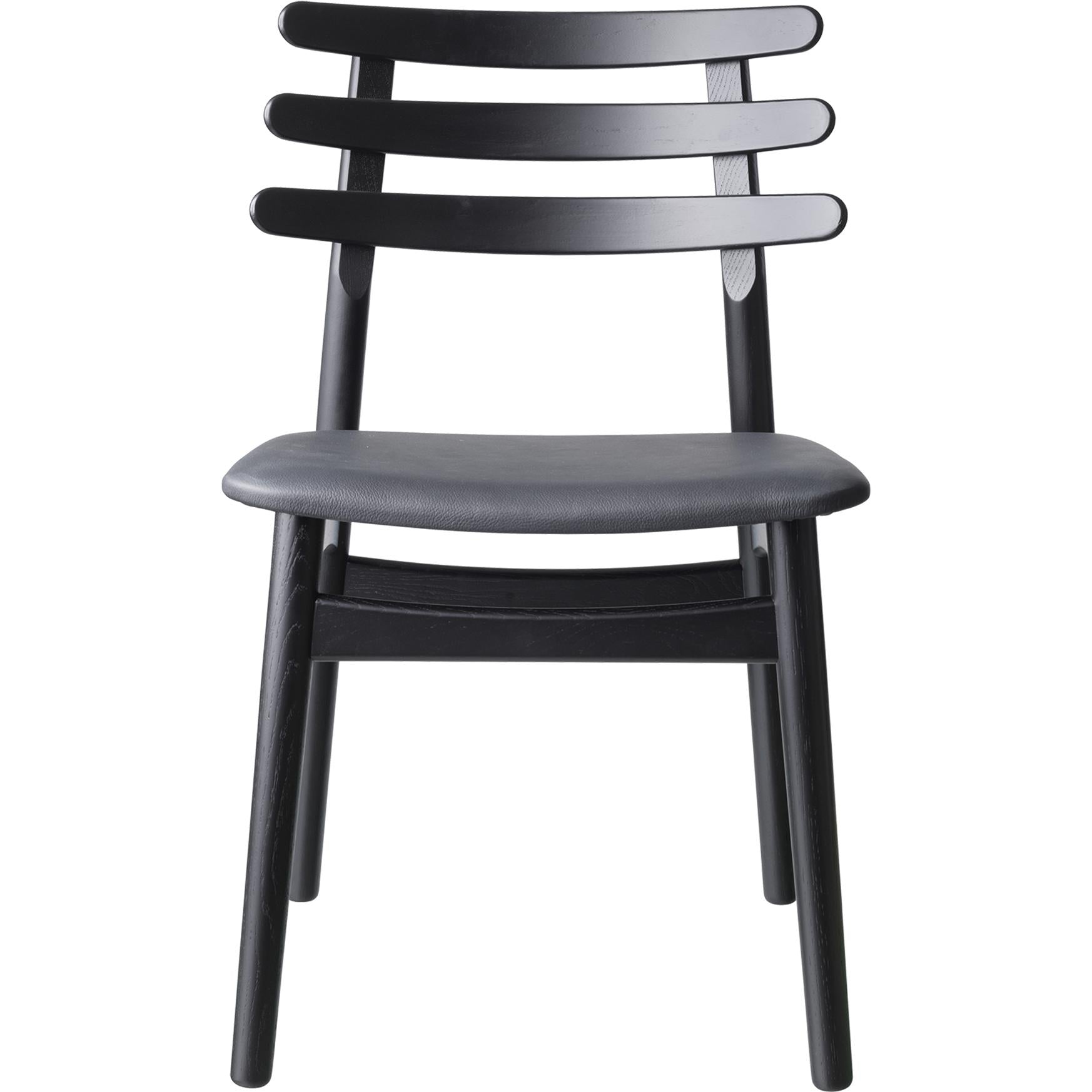 Fdb Møbler Chaise de salle à manger J48, chêne laqué noir, cuir noir