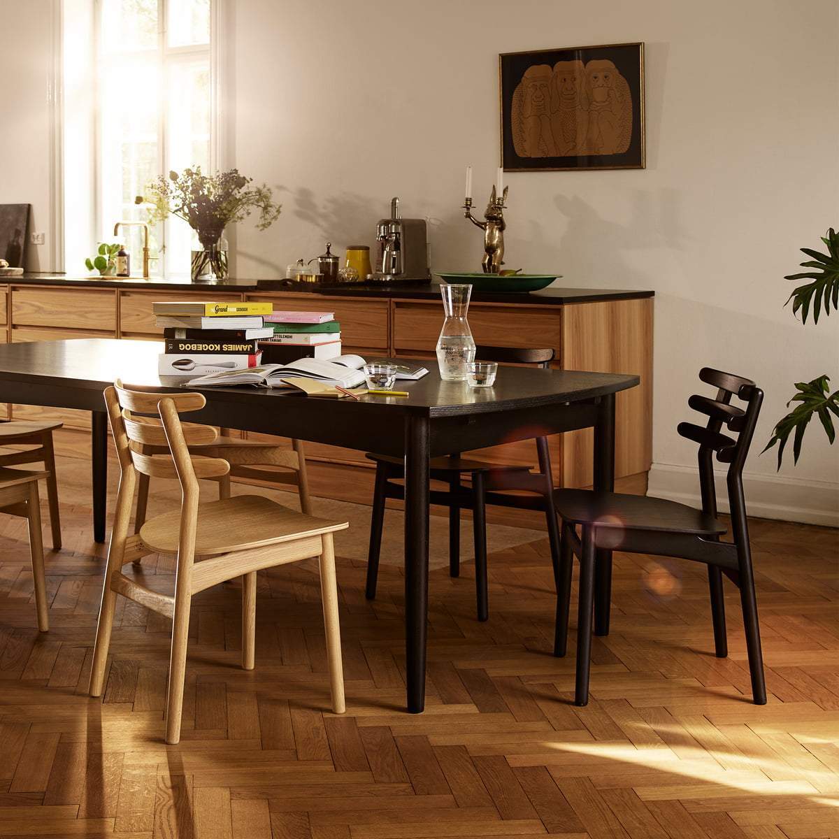 FDBMøblerJ48餐桌椅，橡木，黑色漆