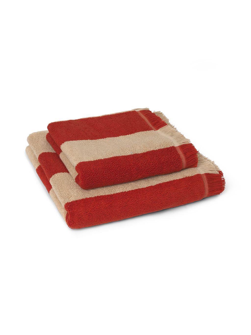 Asciugamano Ferm Living Alee 50x100 cm, cammello chiaro/rosso