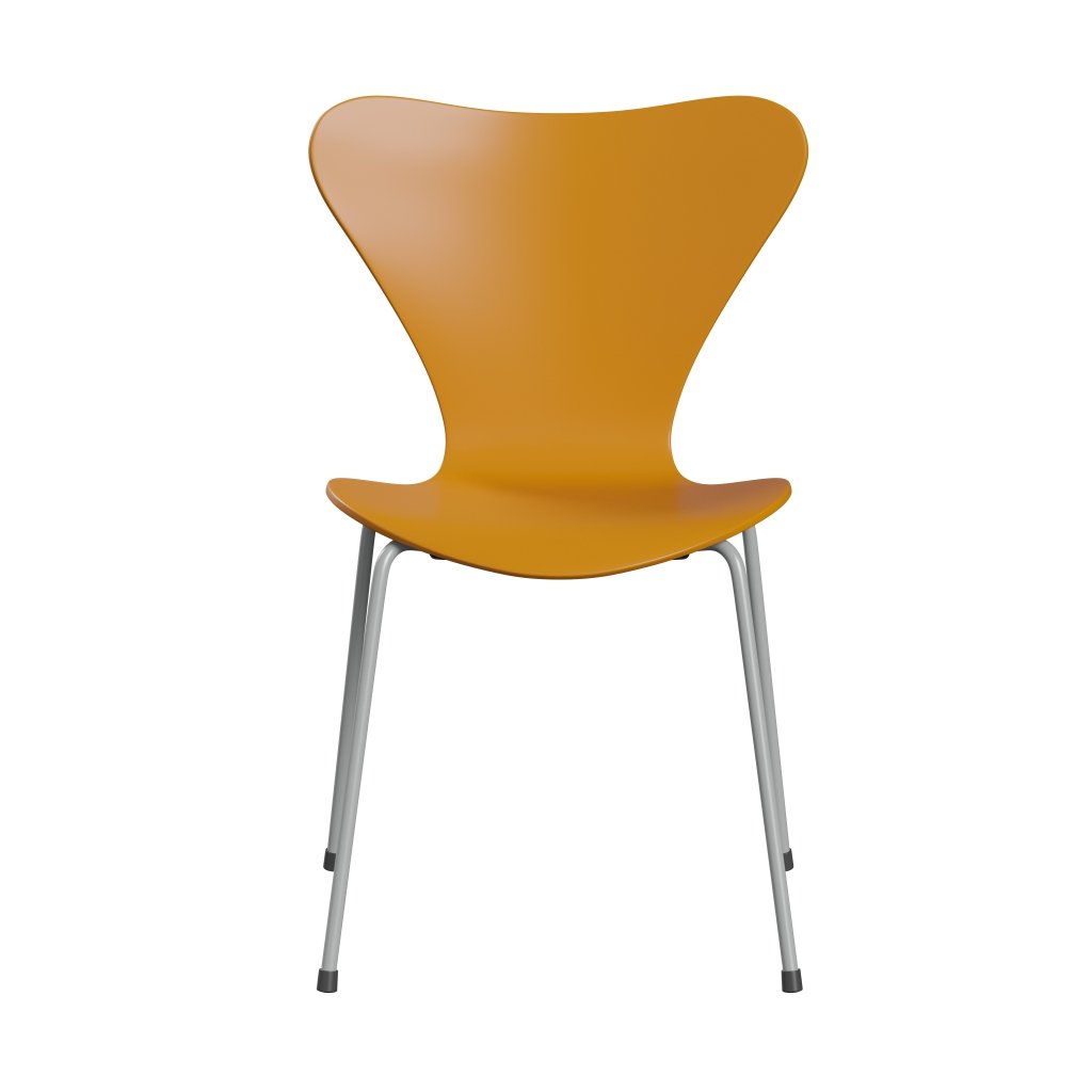 Fritz Hansen 3107 Silla sin supervoltura, nueve gris/lacado amarillo quemado