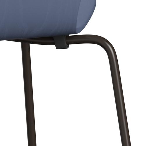 Fritz Hansen 3107 Stuhl ungepolstert, Brown Bronze/Dyed Ash Dusk Blue