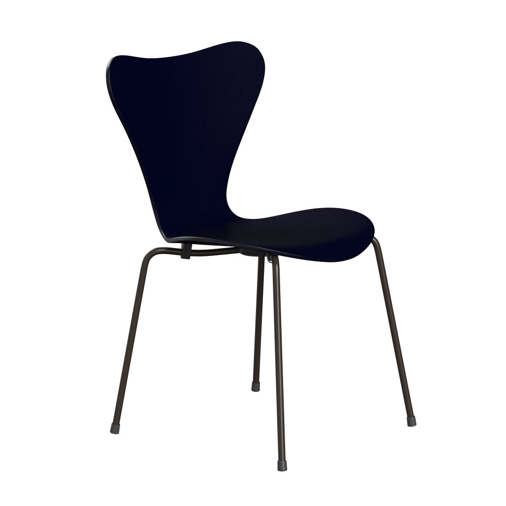 Fritz Hansen 3107 stoel niet -gestoffeerd, bruin brons/geverfde as middernacht blauw