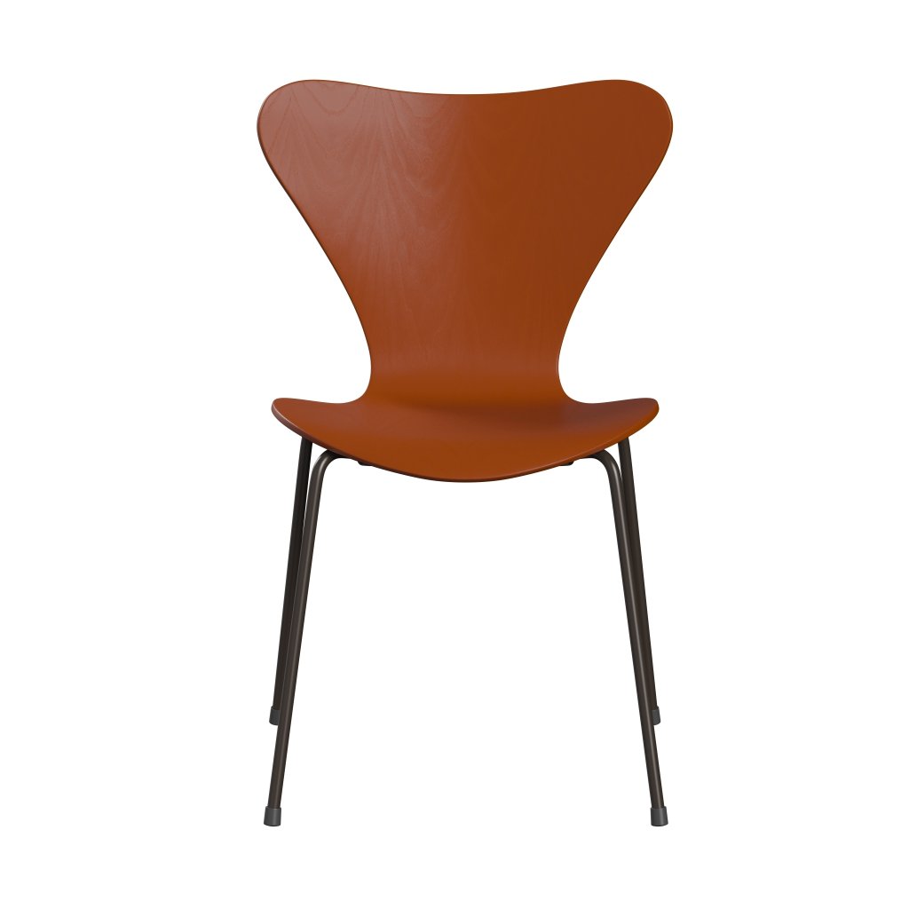 Fritz Hansen 3107 stoel niet -gestoffeerd, bruin bronzen/geverfde asparadijs oranje